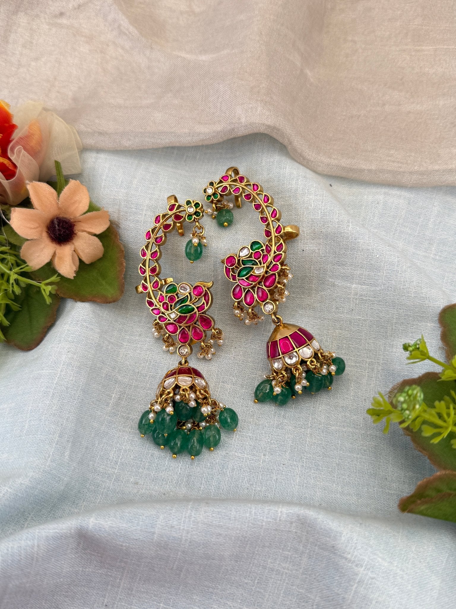 Royal Jadau Kundan Earcuff Jhumka Earrings 0608 - Mahilas