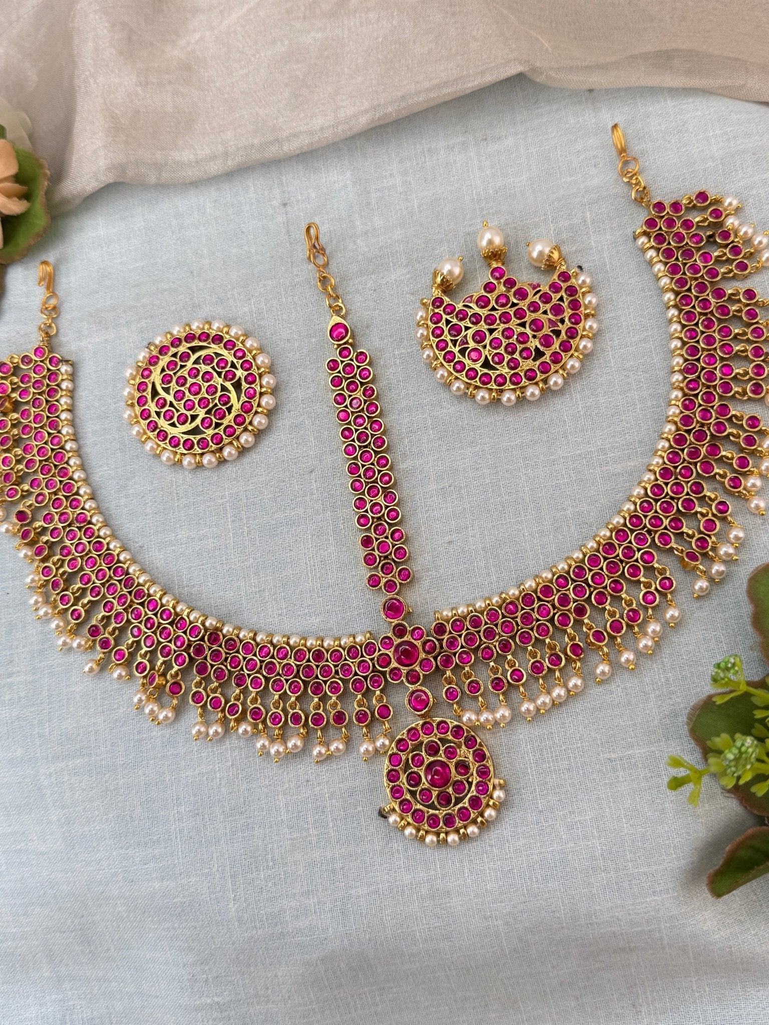 Royal Jadau Kundan Maang Tikka with Surya Chandra Set 512 - Mahilas