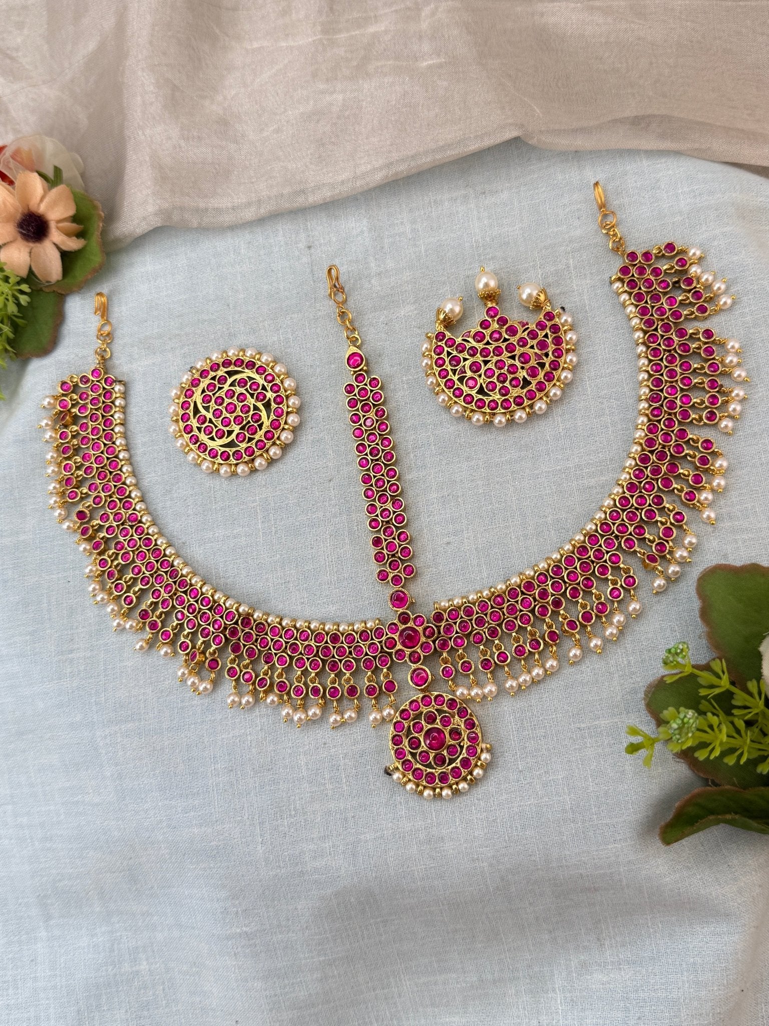 Royal Jadau Kundan Maang Tikka with Surya Chandra Set 512 - Mahilas