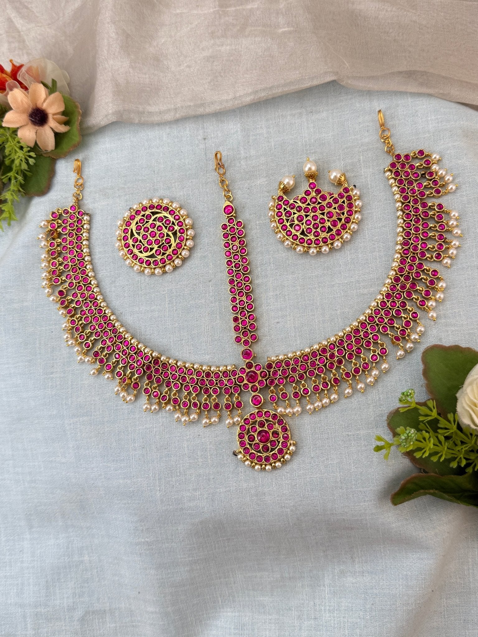 Royal Jadau Kundan Maang Tikka with Surya Chandra Set 512 - Mahilas