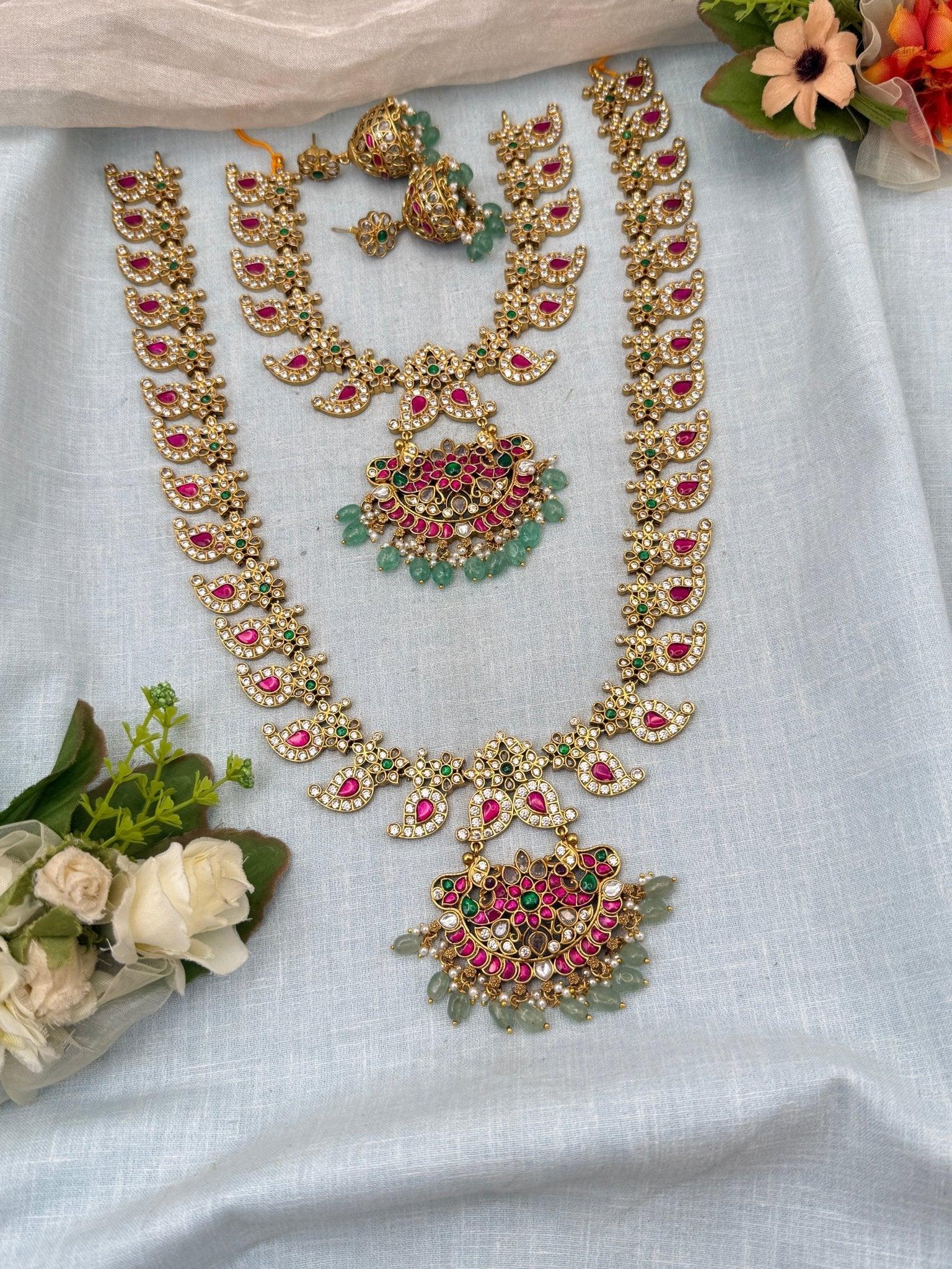 Royal Jadau Kundan Mango Semi Bridal Necklace Set 581 - Mahilas