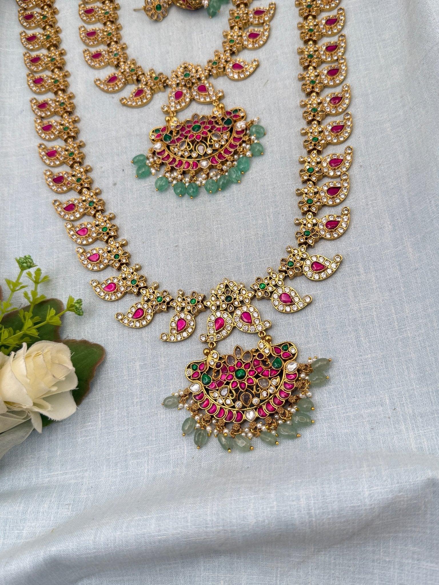 Royal Jadau Kundan Mango Semi Bridal Necklace Set 581 - Mahilas