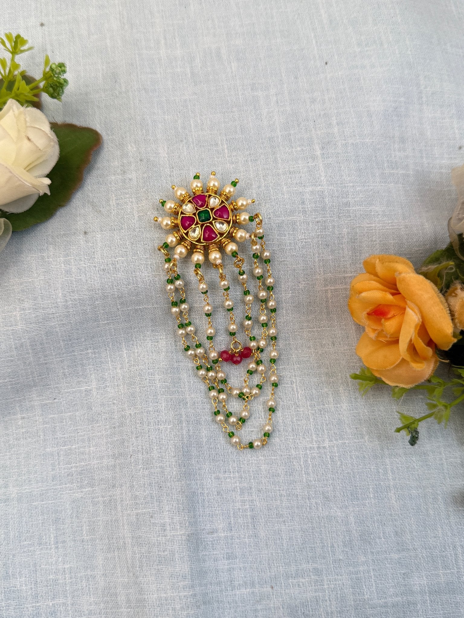 Royal Jadau Kundan Pearl Layer Small Jadebille 347 - Mahilas