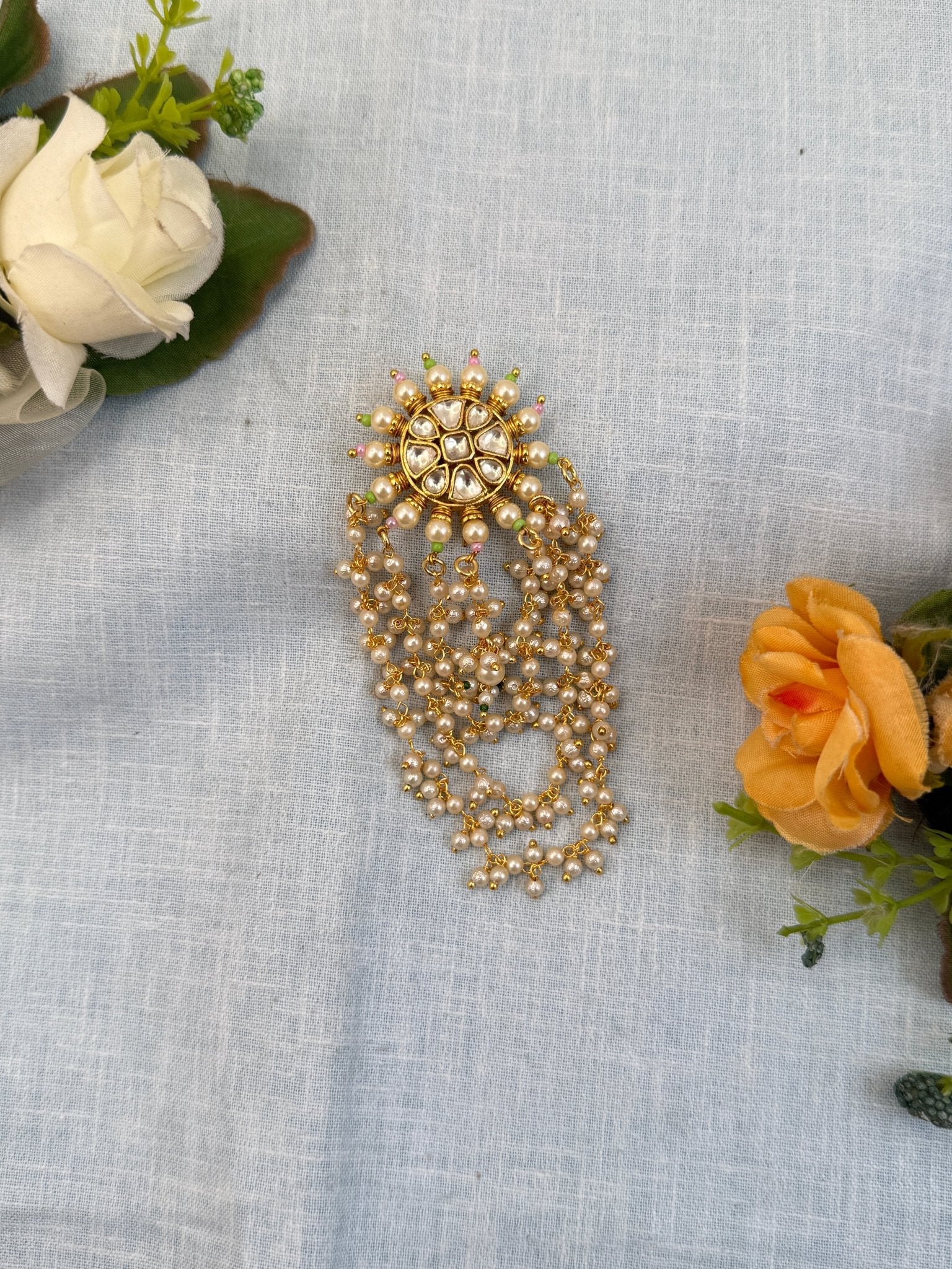 Royal Jadau Kundan Pearl Layer Small Jadebille 348 - Mahilas