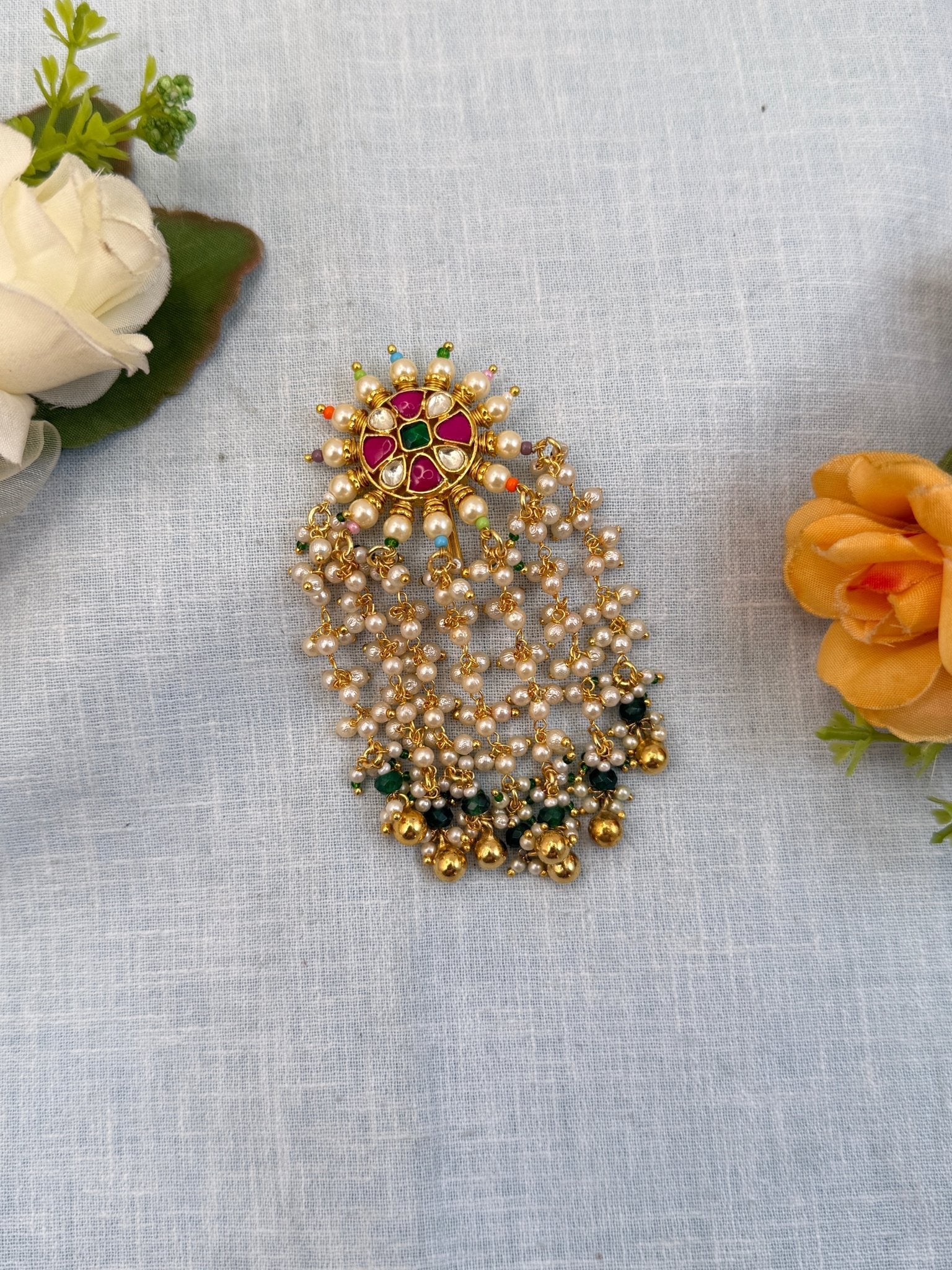 Royal Jadau Kundan Pearl Layer Small Jadebille 349 - Mahilas