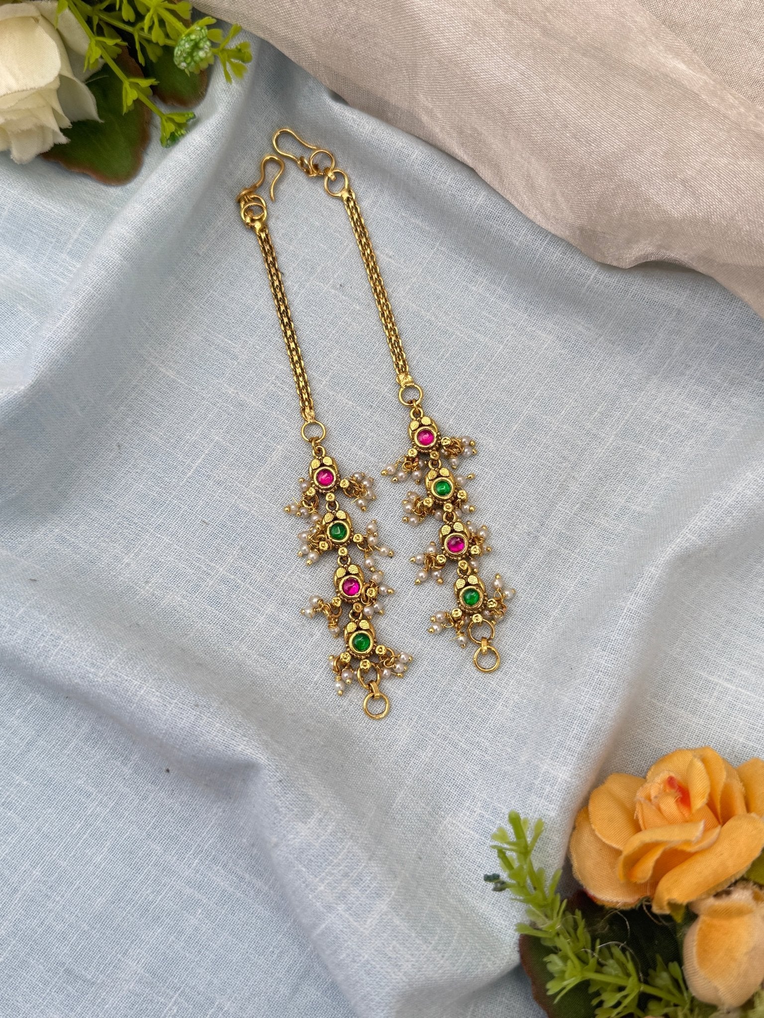 Royal Jadau Kundan Straight Maatal Earchain 381 - Mahilas