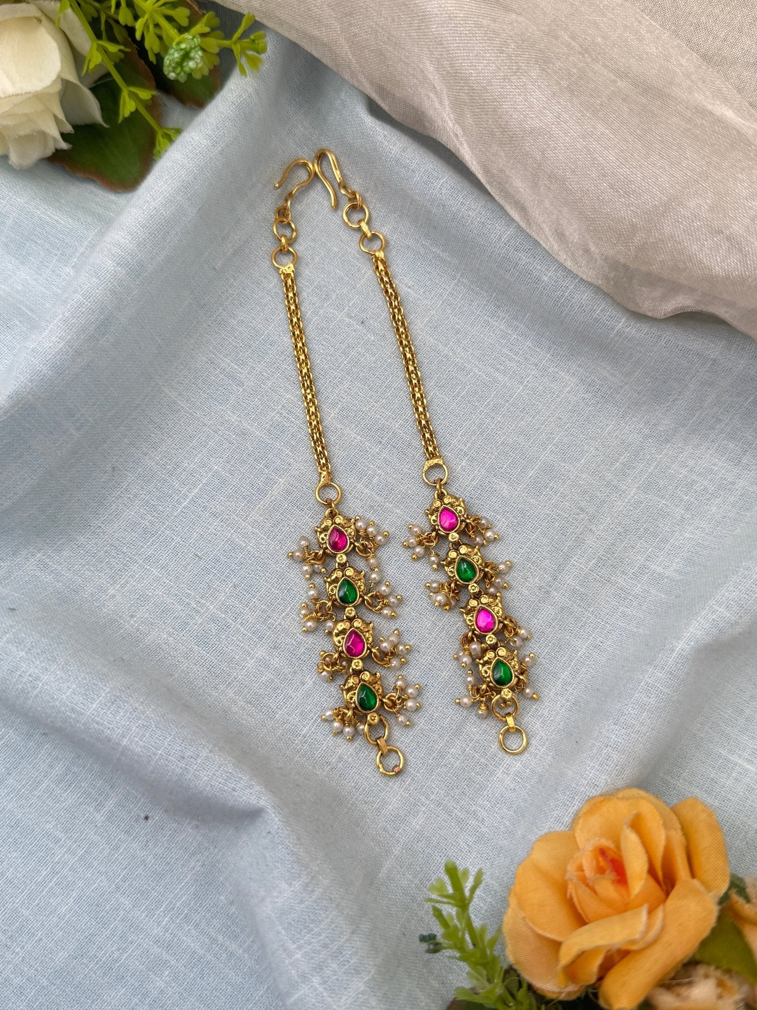 Royal Jadau Kundan Straight Maatal Earchain 382 - Mahilas