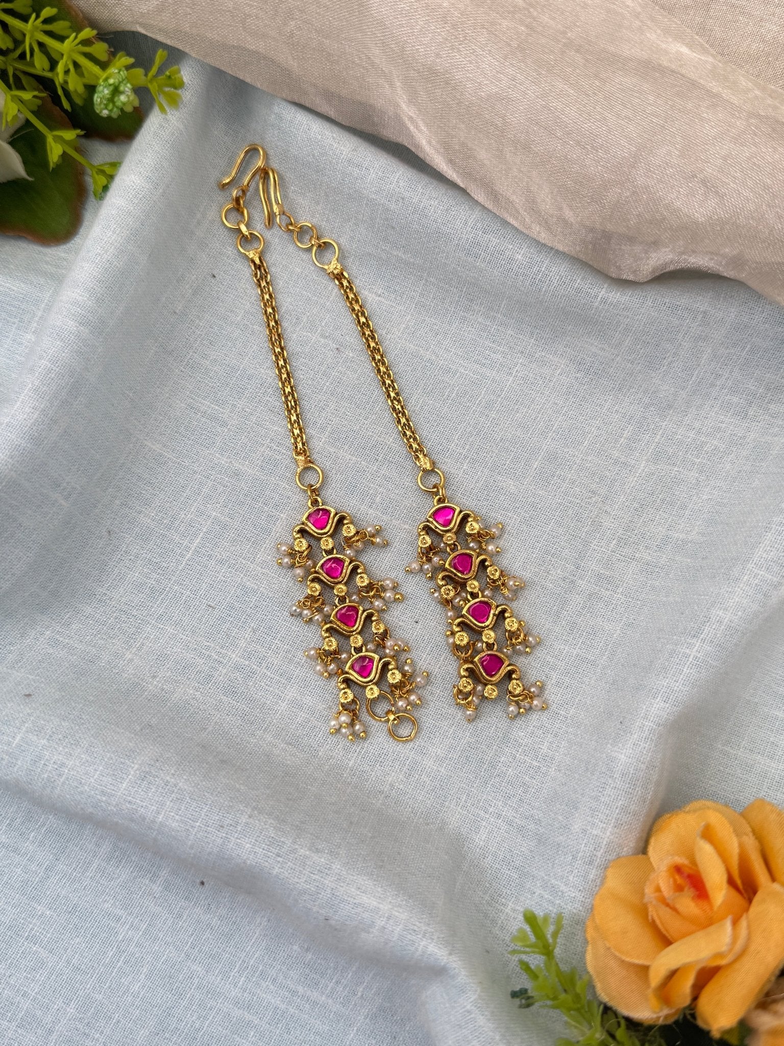 Royal Jadau Kundan Straight Maatal Earchain 384 - Mahilas