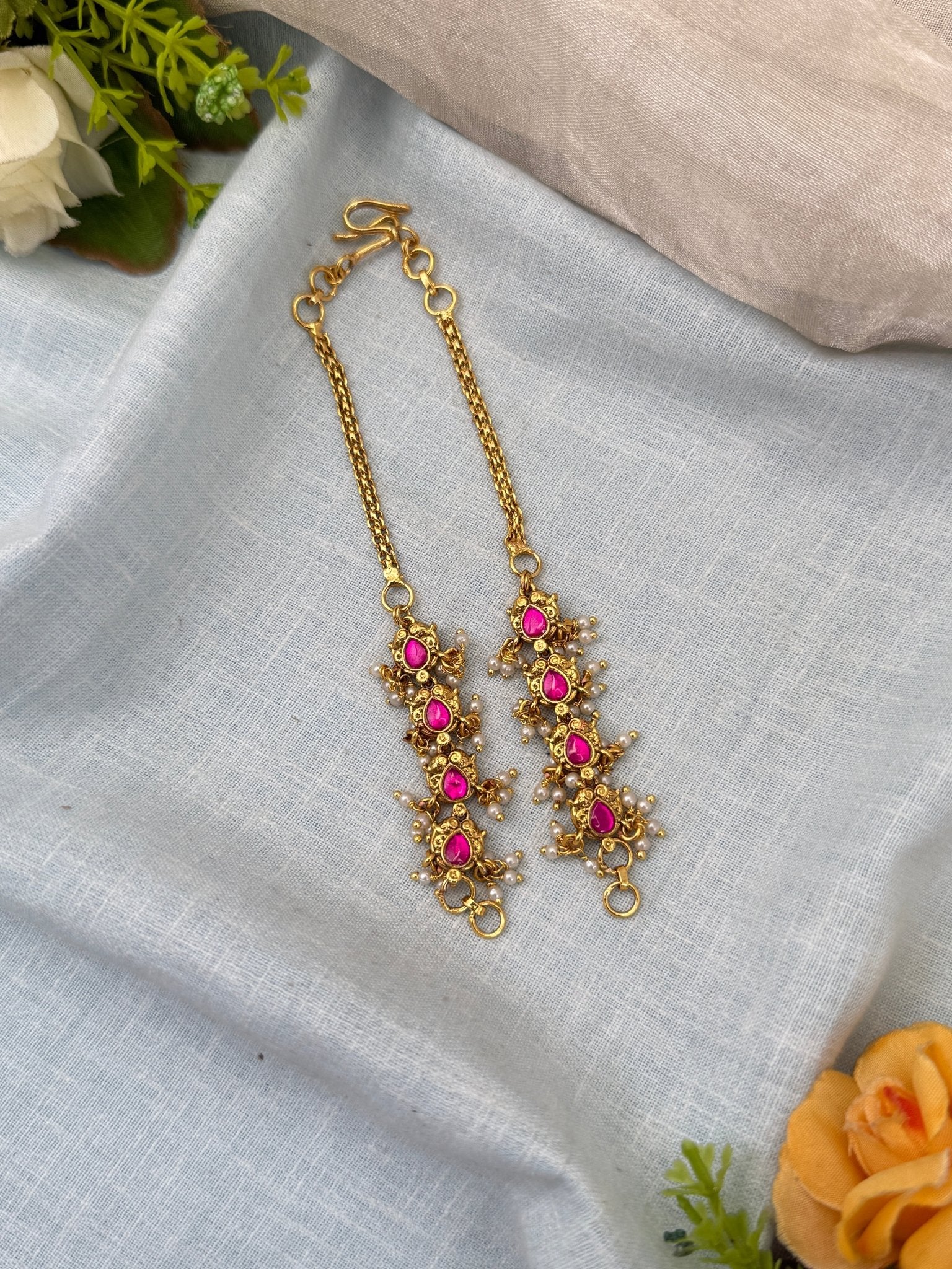 Royal Jadau Kundan Straight Maatal Earchain 385 - Mahilas