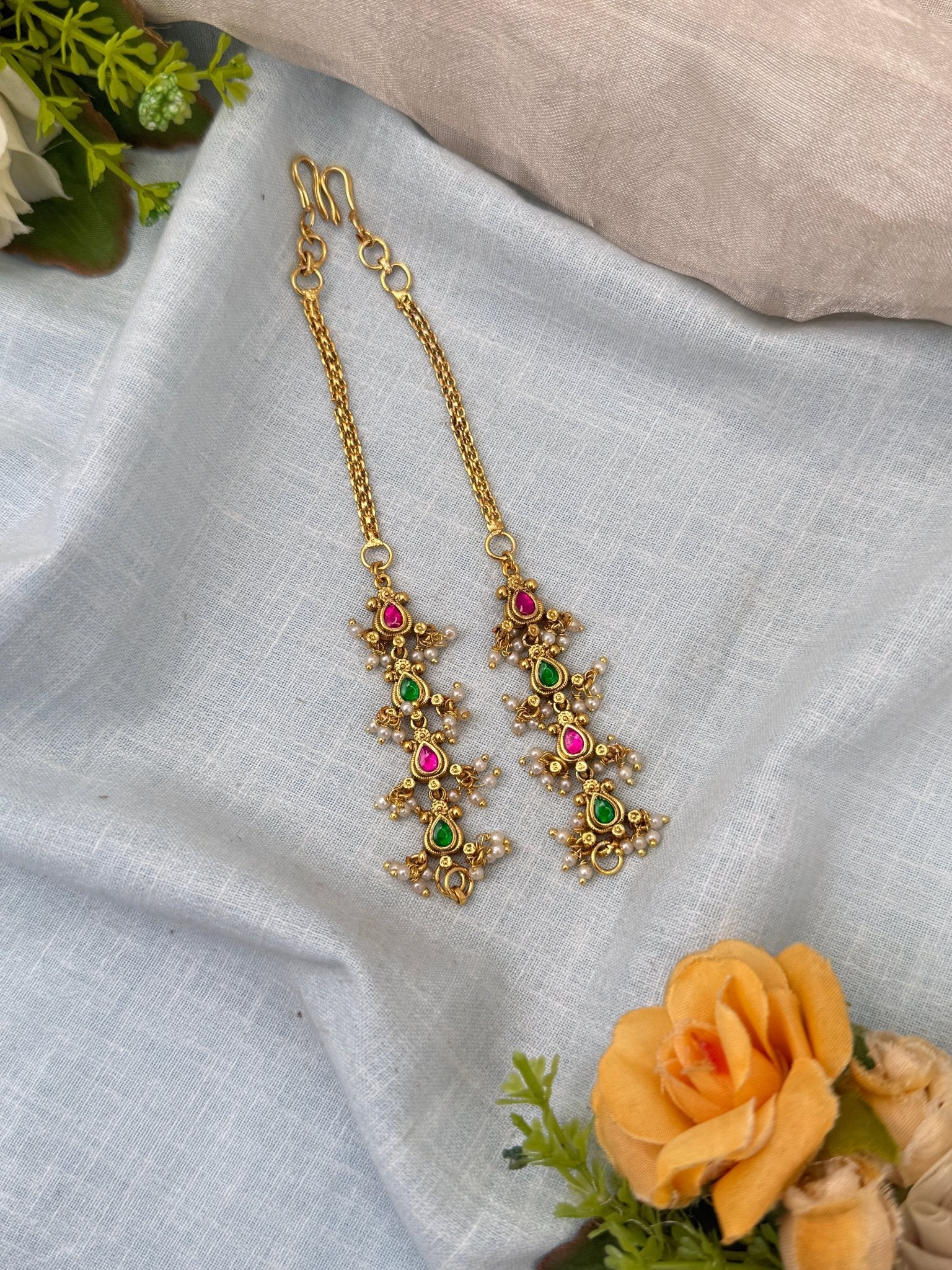 Royal Jadau Kundan Straight Maatal Earchain 387 - Mahilas