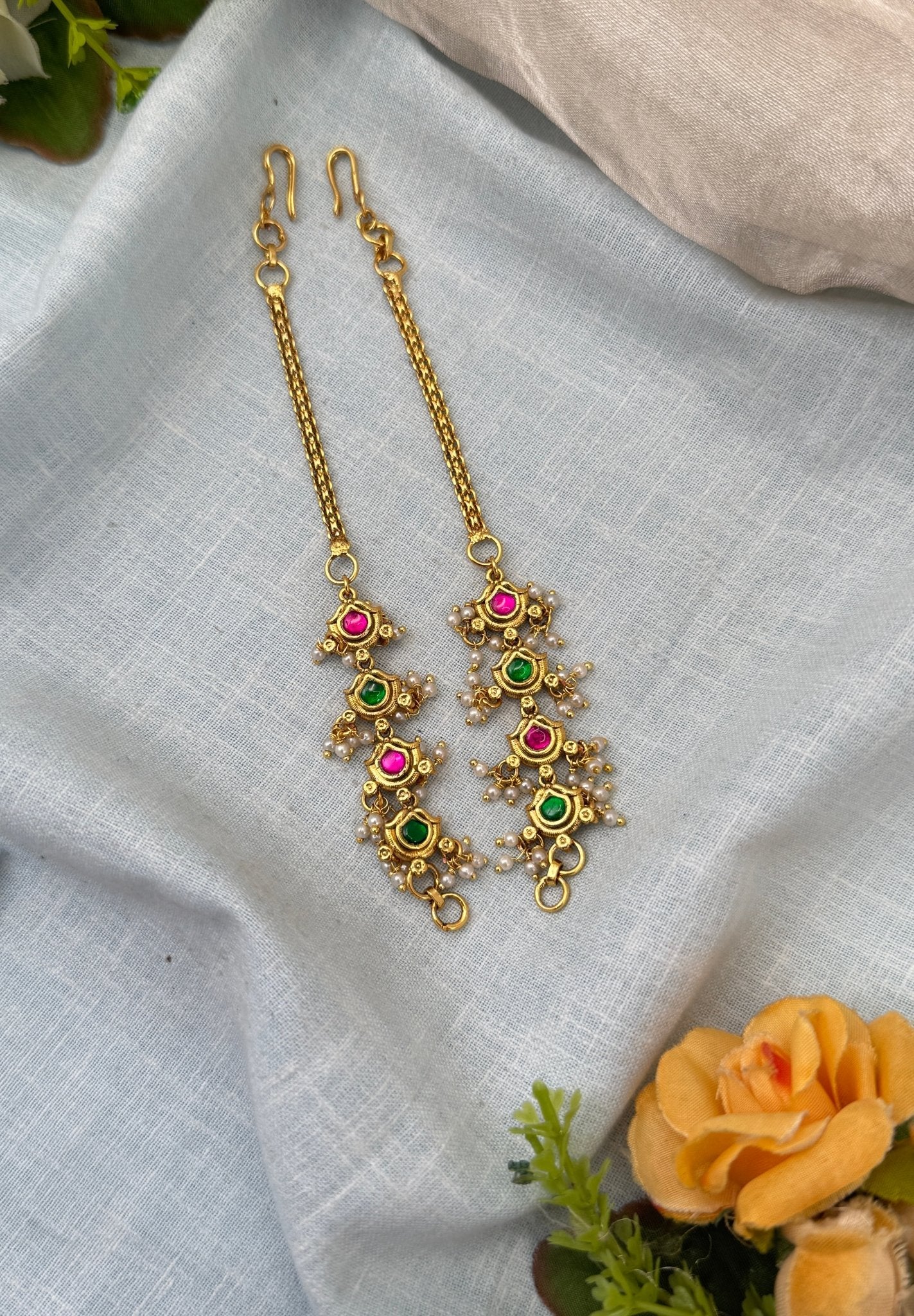 Royal Jadau Kundan Straight Maatal Earchain 389 - Mahilas