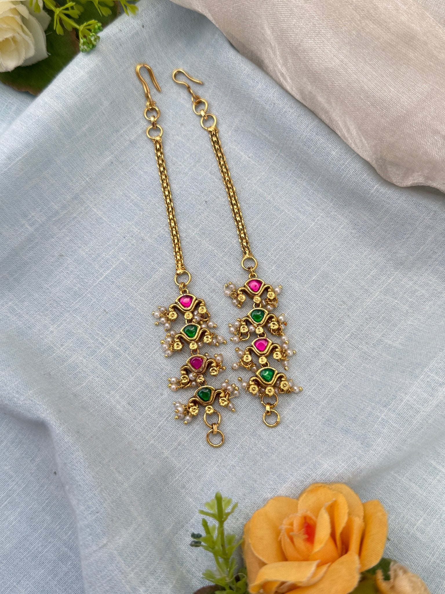 Royal Jadau Kundan Straight Maatal Earchain 393 - Mahilas