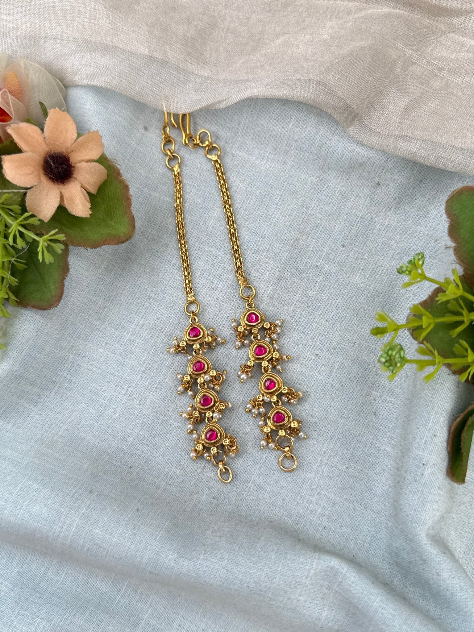 Royal Jadau Kundan Straight Maatal Earchain 483 - Mahilas