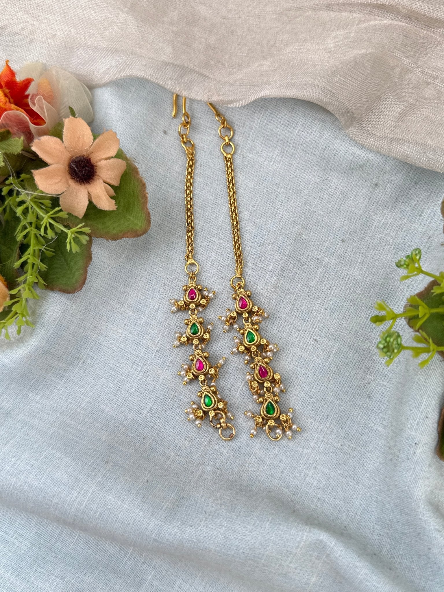 Royal Jadau Kundan Straight Maatal Earchain 484 - Mahilas