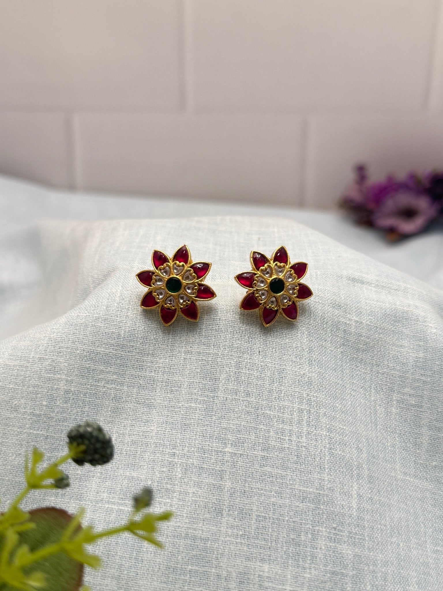 Royal Jadau Kundan Stud Earrings 0275 - Mahilas