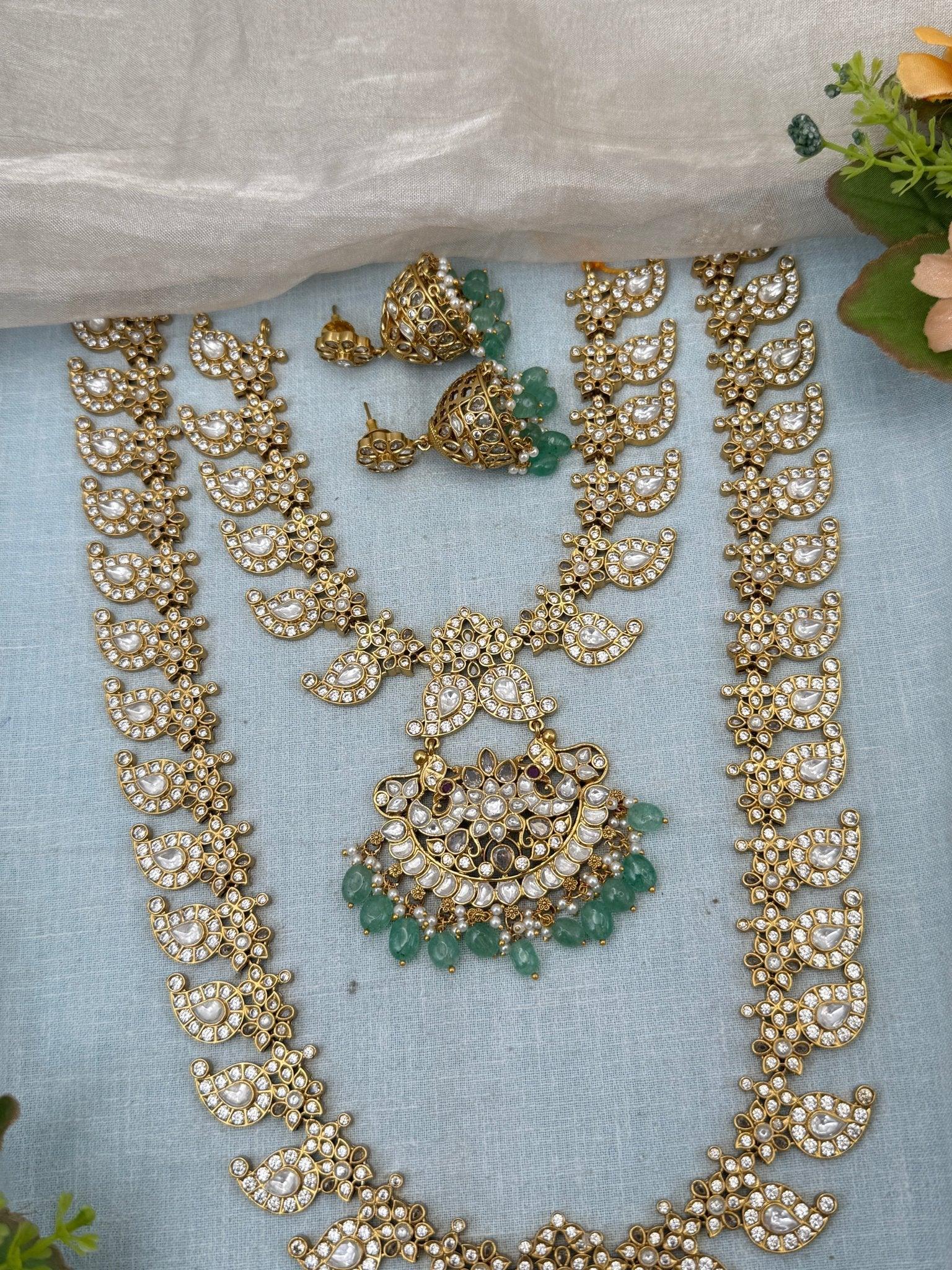Royal Kundan Mango Semi Bridal Necklace Set 584 - Mahilas