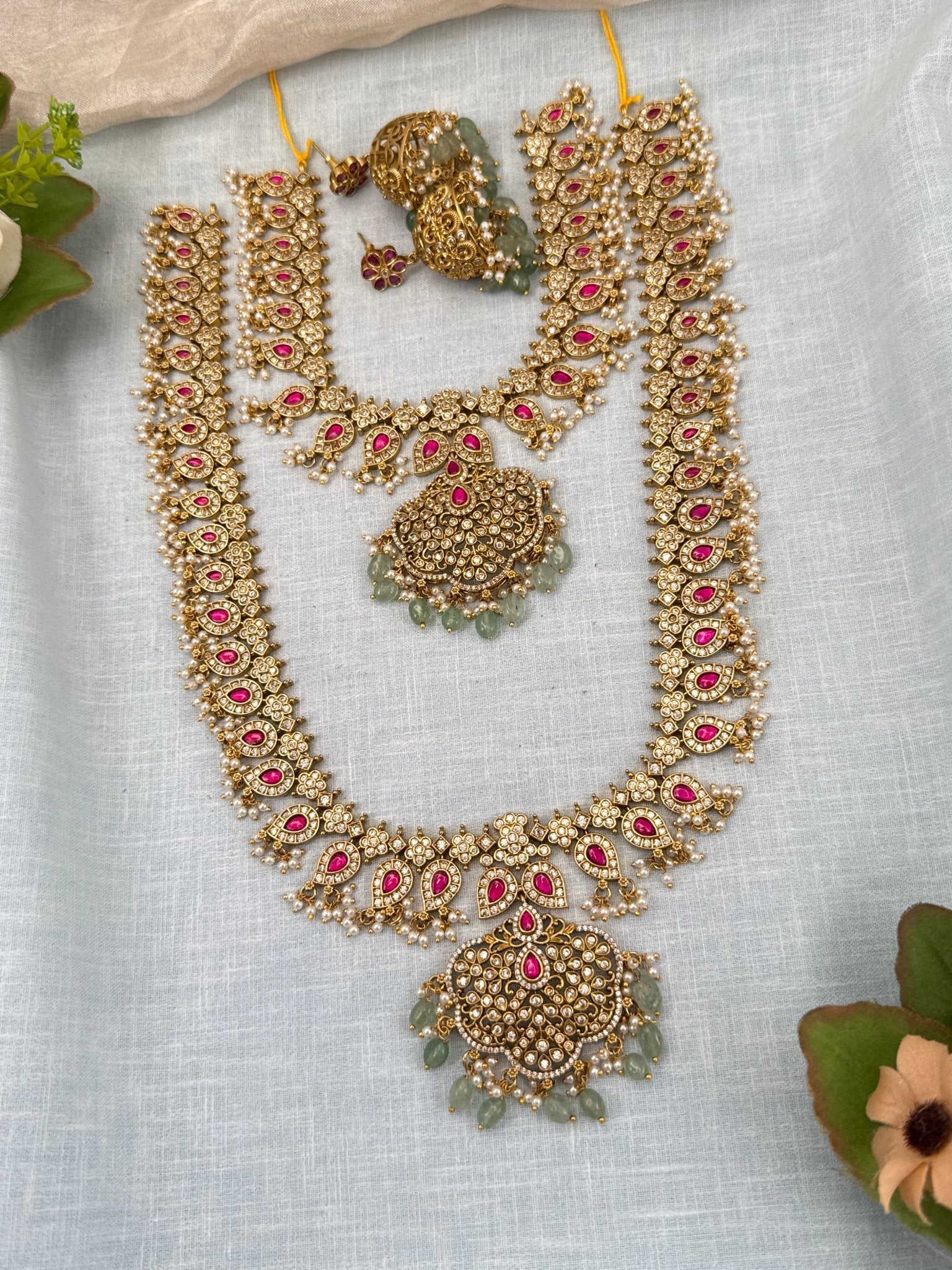 Royal Kundan Mango Semi Bridal Necklace Set 631 - Mahilas
