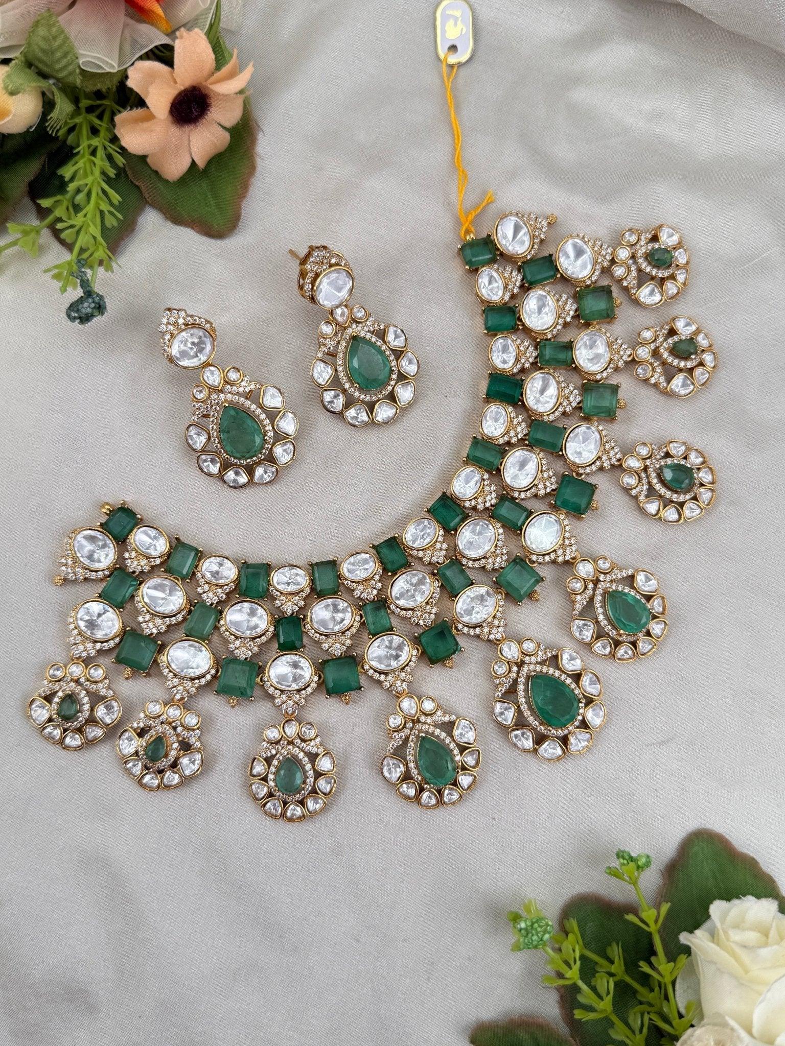 Royal Kundan Peacock Green Necklace Set 667 - Mahilas