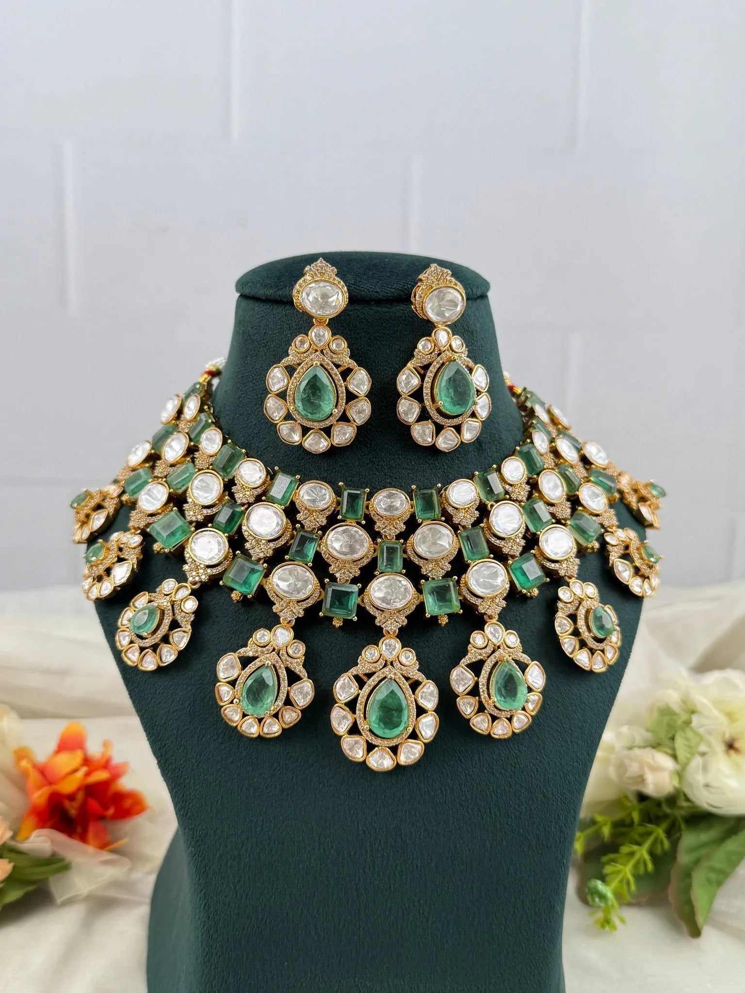 Royal Kundan Peacock Green Necklace Set 668 - Mahilas