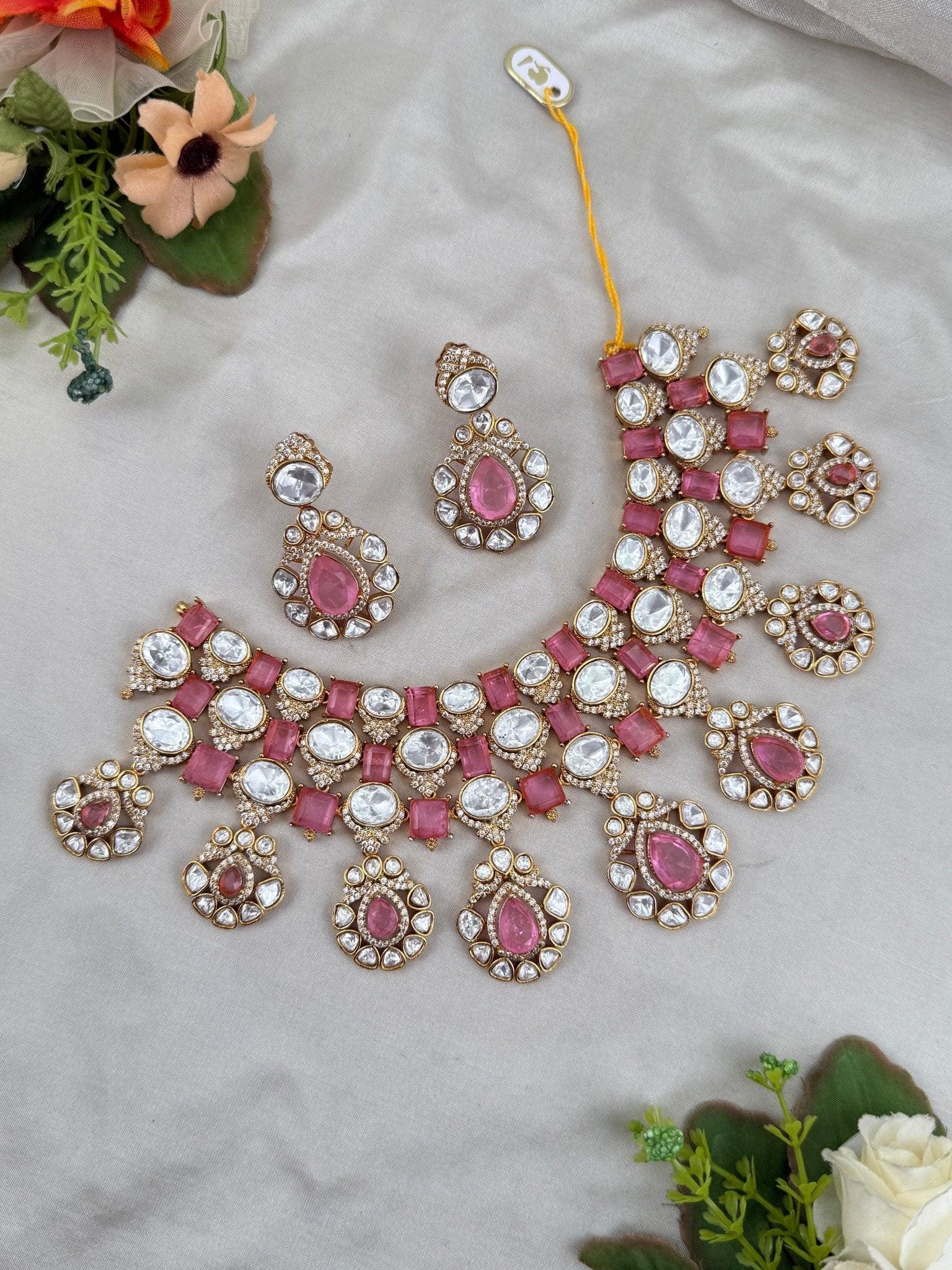 Royal Kundan Pink Necklace Set 666 - Mahilas
