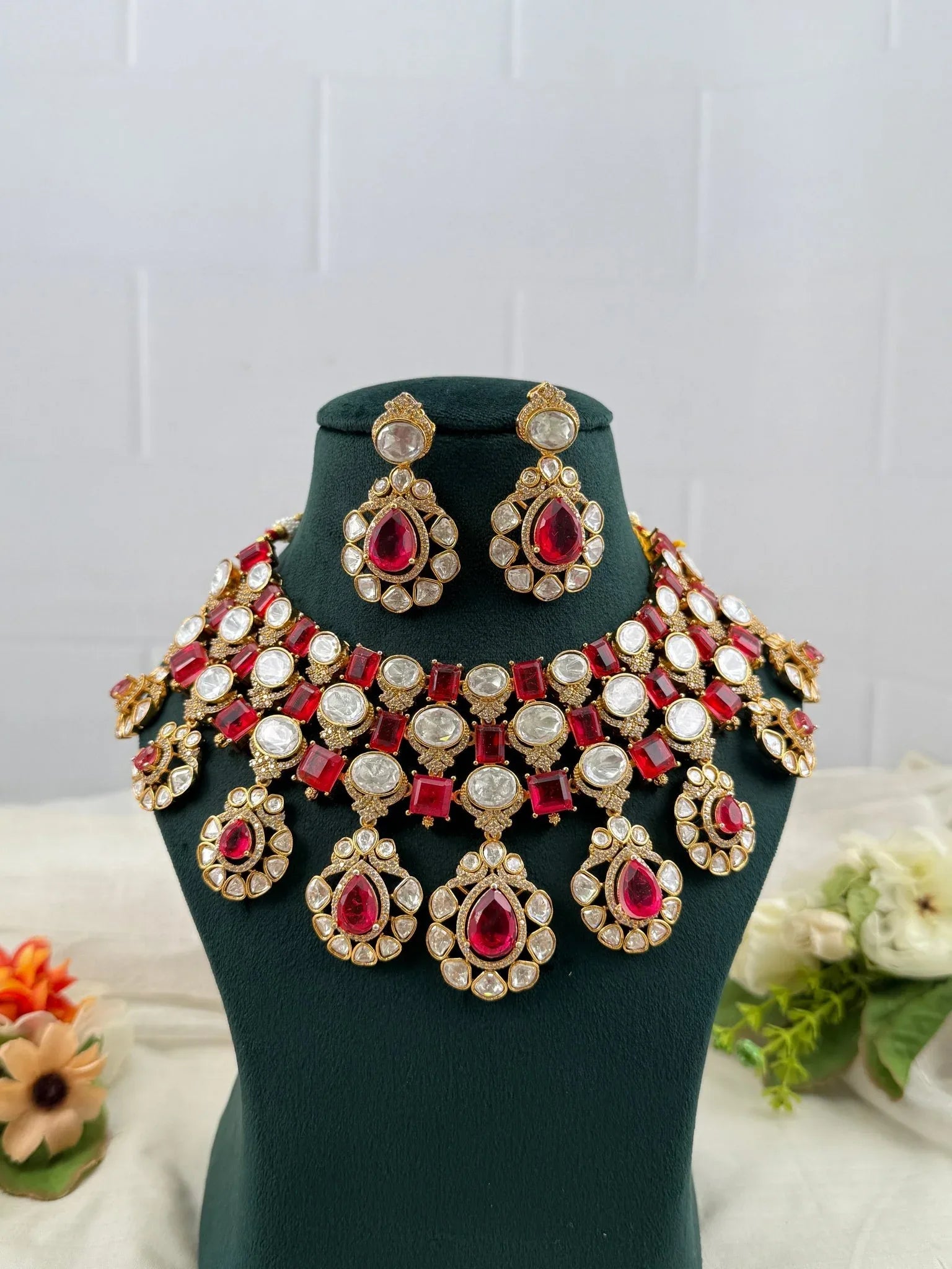 Royal Kundan Ruby Necklace Set 666 - Mahilas