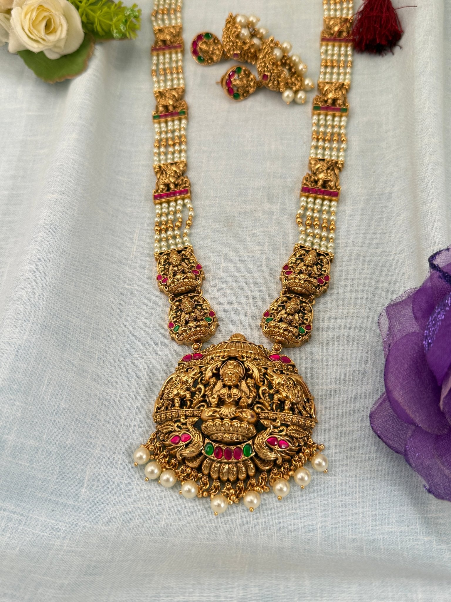 Royal Layer Antique Pendant Long Necklace Set 0600 - Mahilas