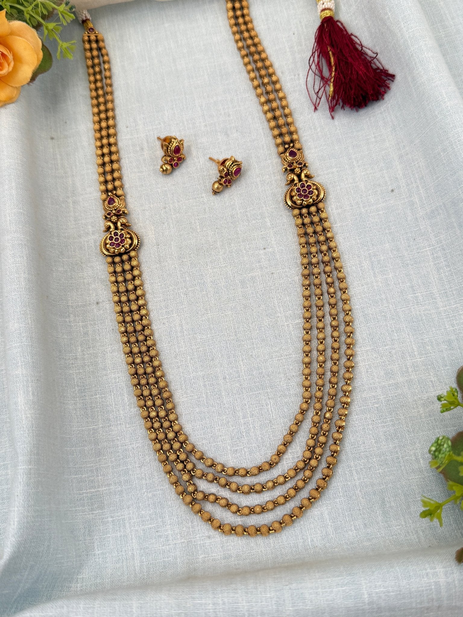 Royal Layer Peacock Antique Long Necklace Set 0428 - Mahilas