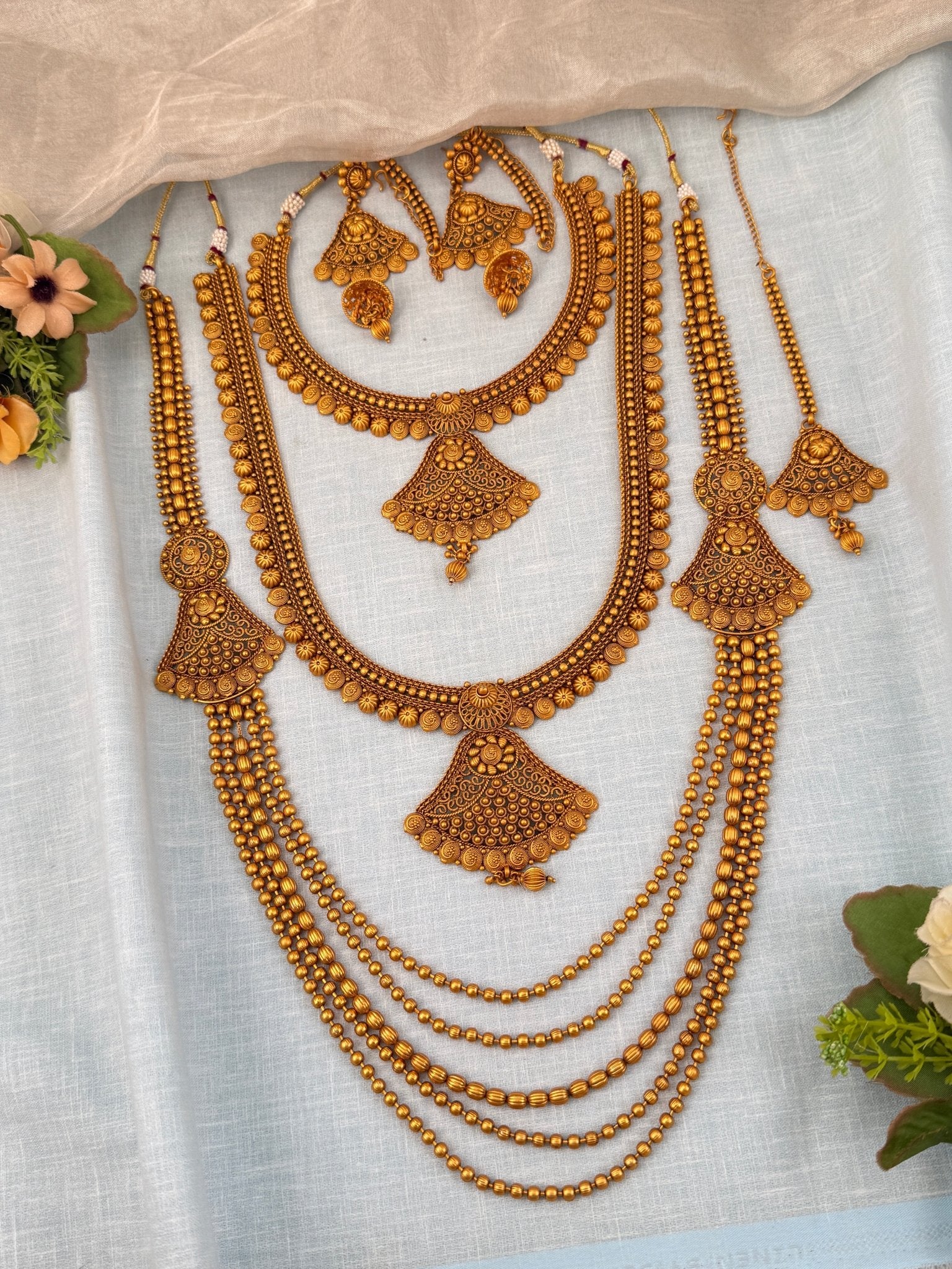 Royal Matte Antique Bridal Necklace Set 0597 - Mahilas