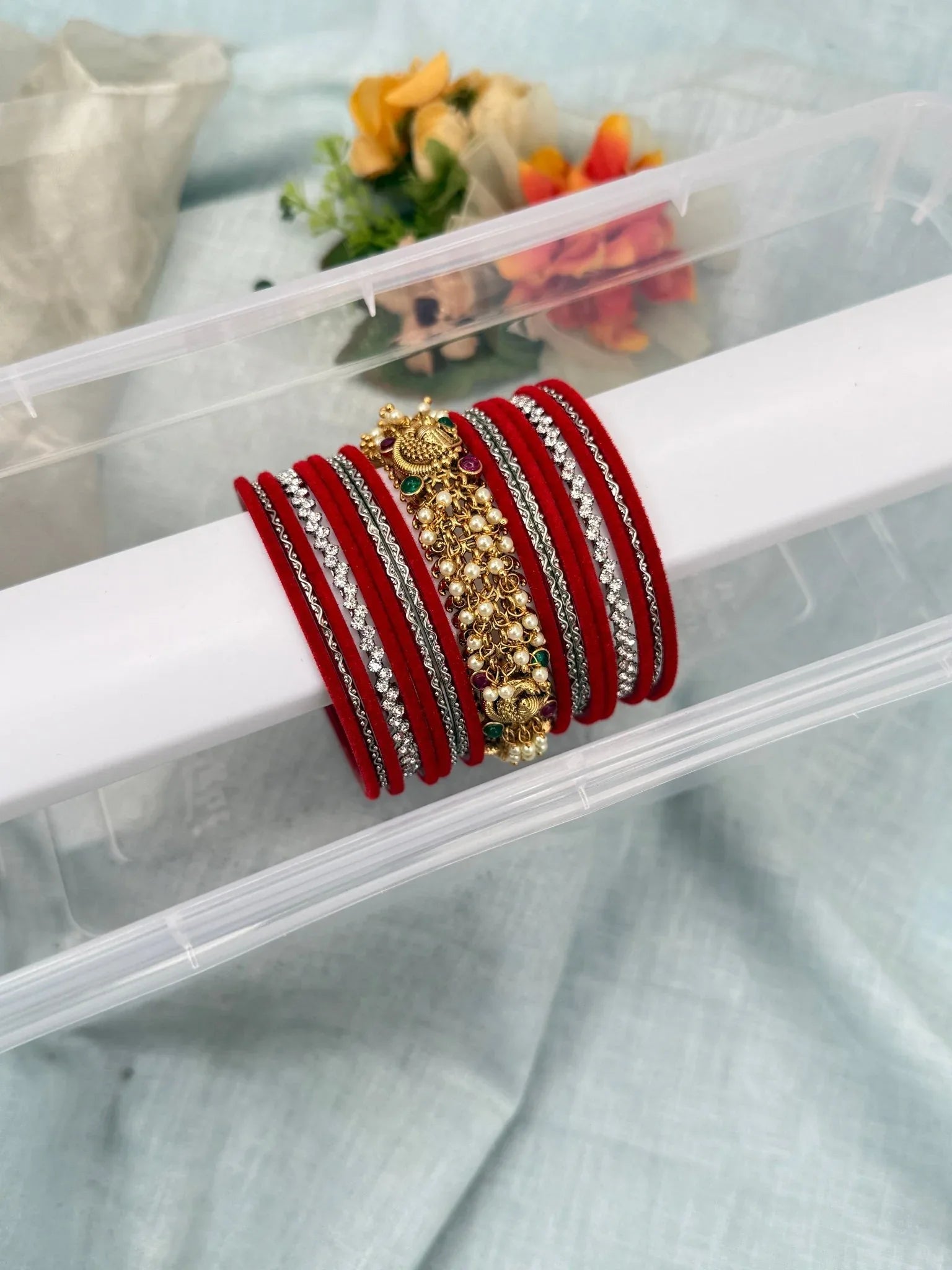 Royal Pastel Color Silver & Antique Kada Bangle Set 5261 - Mahilas