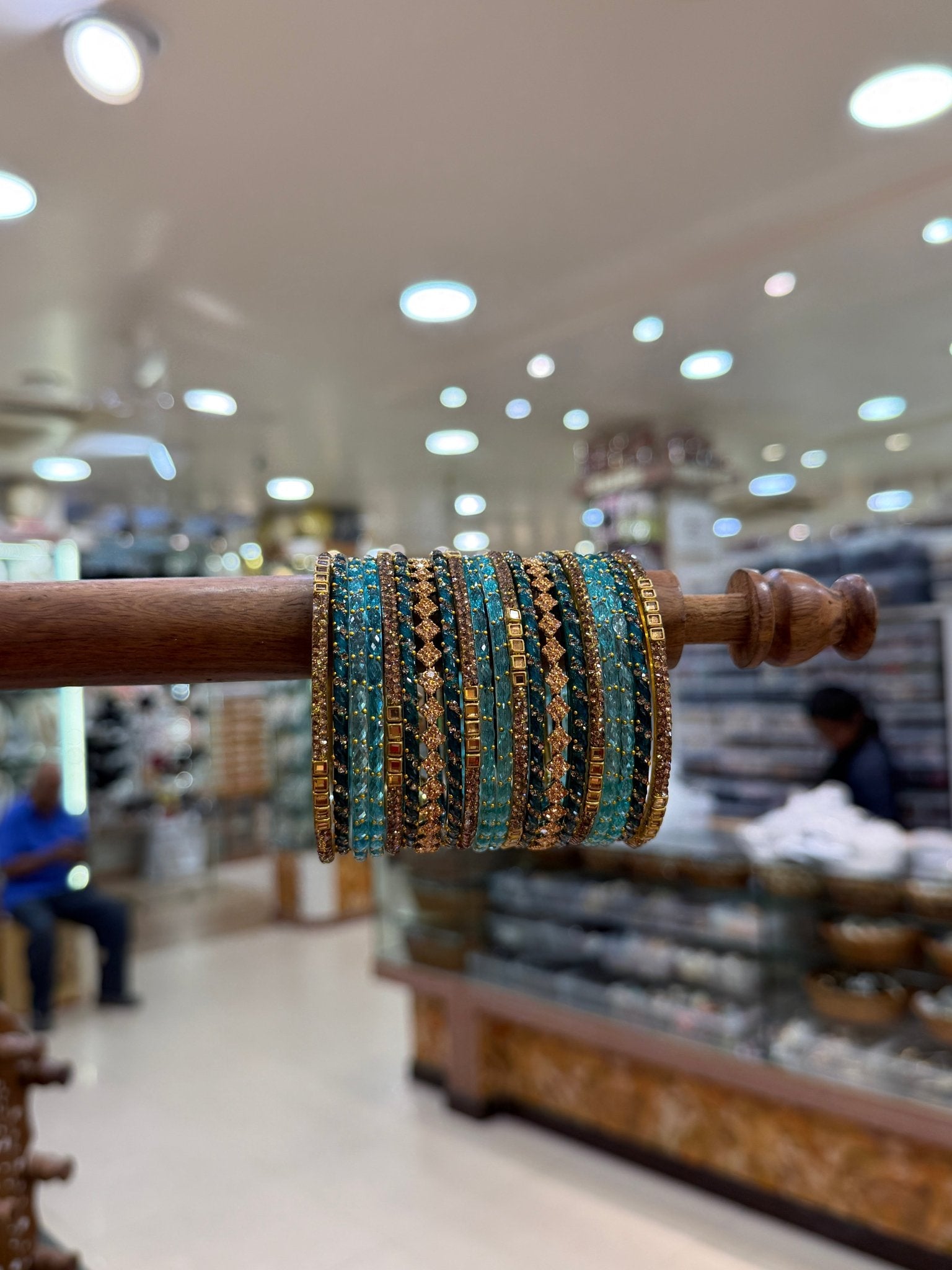 Royal Peacock Blue & Gold Glass Bangle Set 5318 - Mahilas