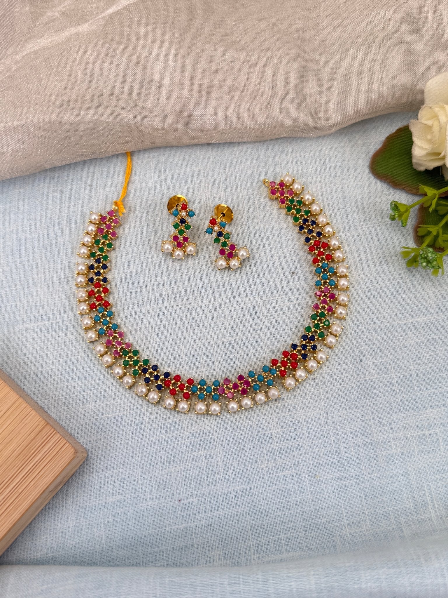 Royal Pearl Stone Short Necklace Set 571 - Mahilas