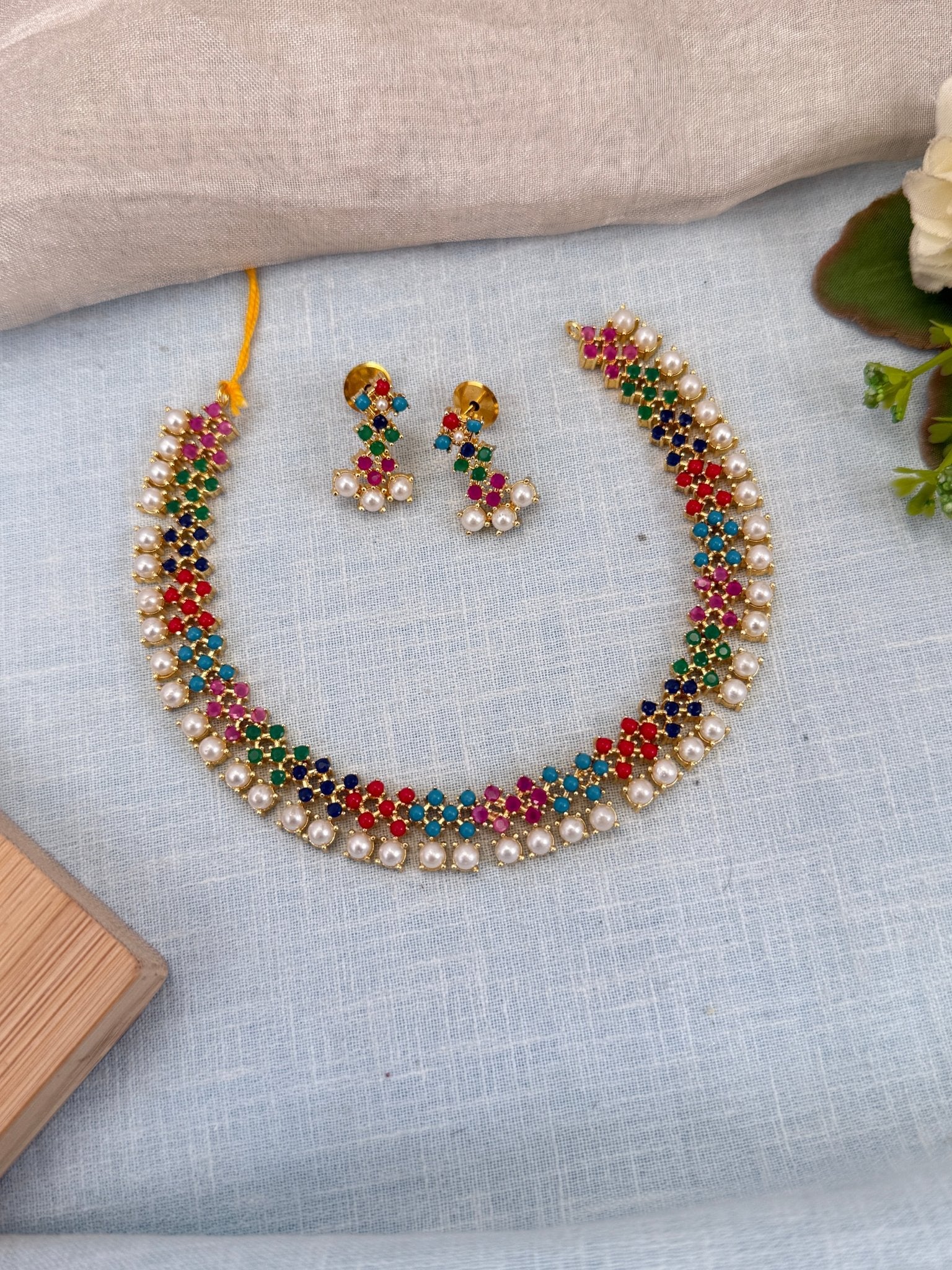 Royal Pearl Stone Short Necklace Set 571 - Mahilas