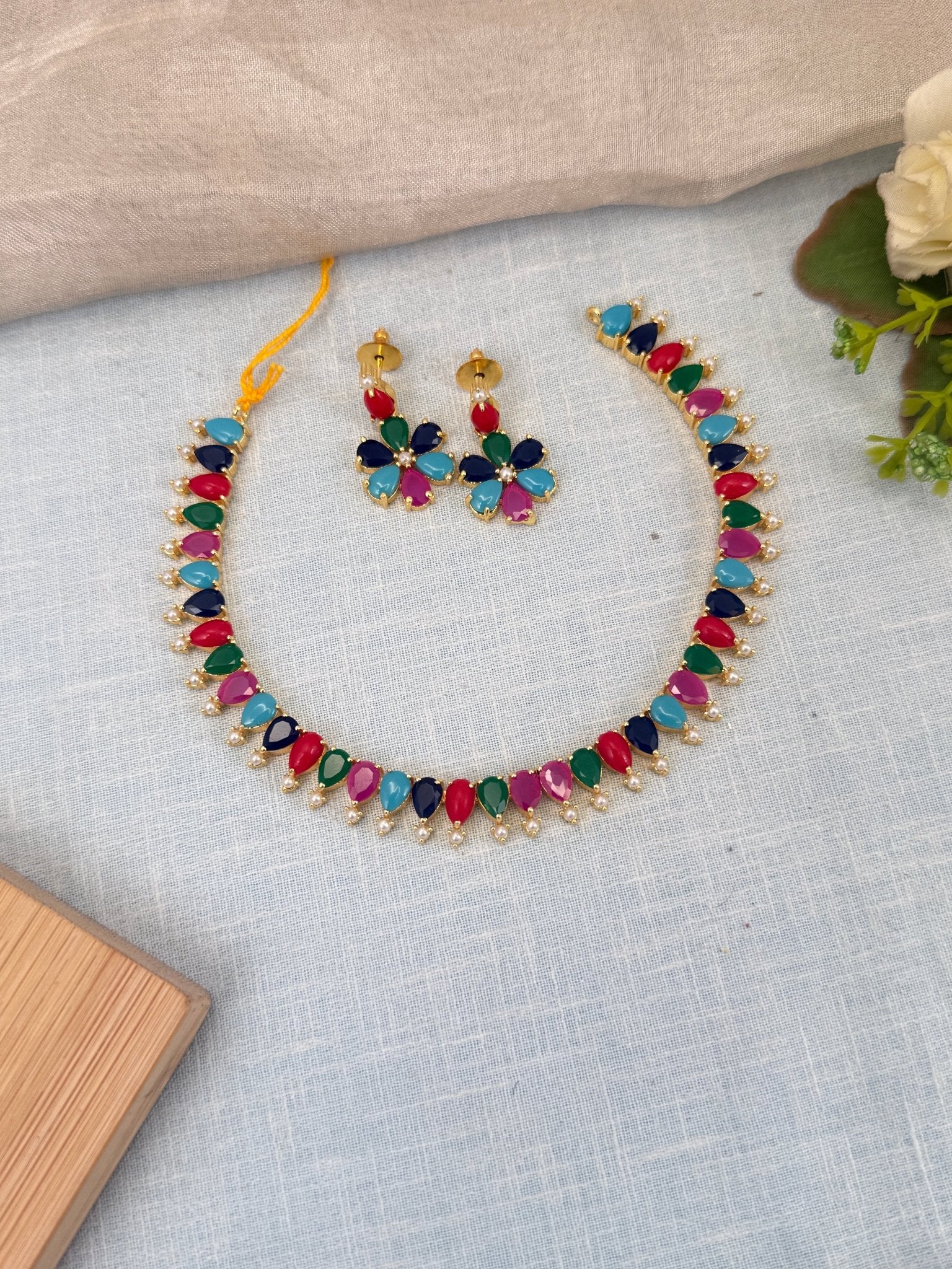 Royal Pearl Stone Short Necklace Set 583 - Mahilas