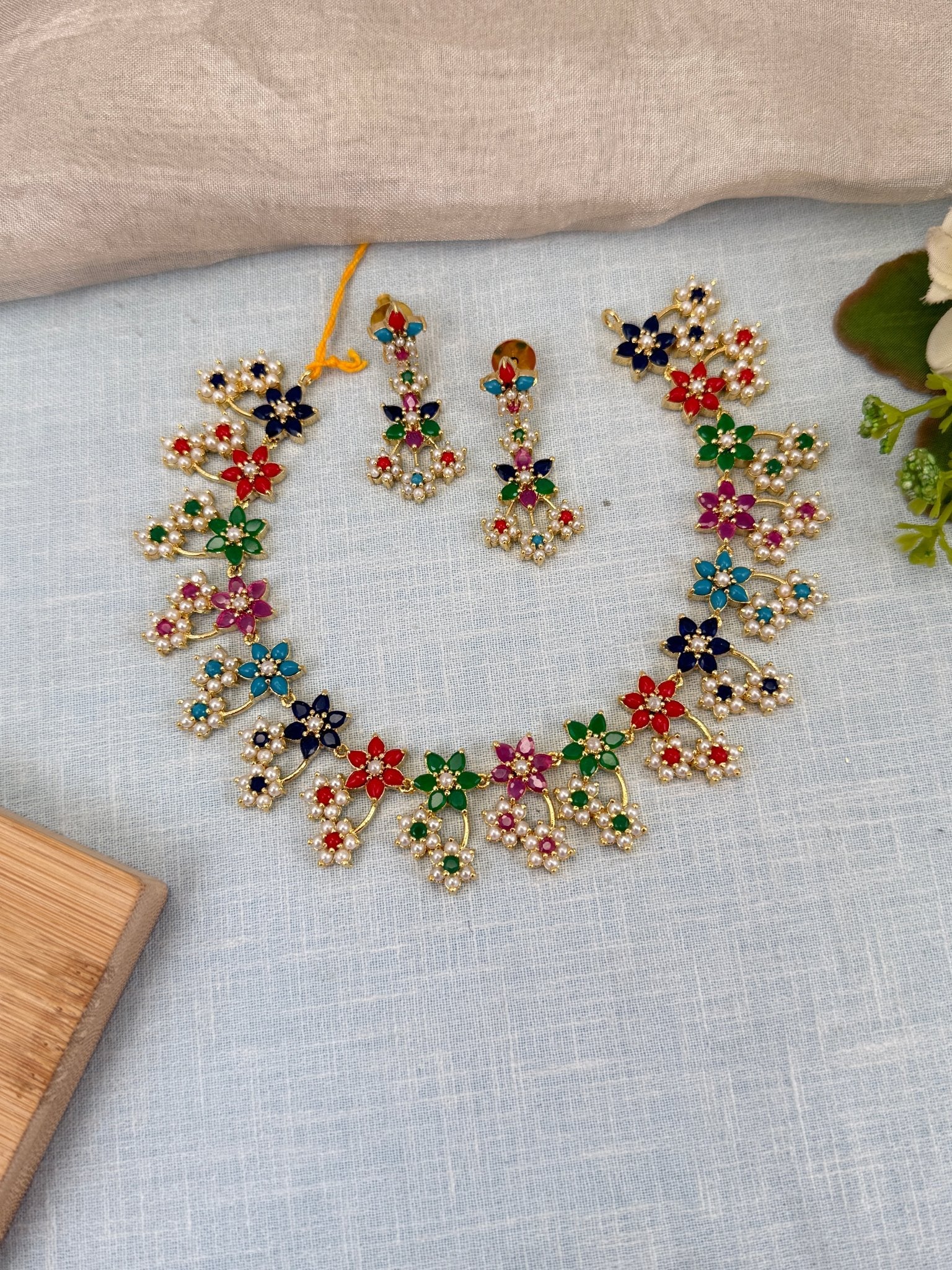 Royal Pearl Stone Short Necklace Set 591 - Mahilas