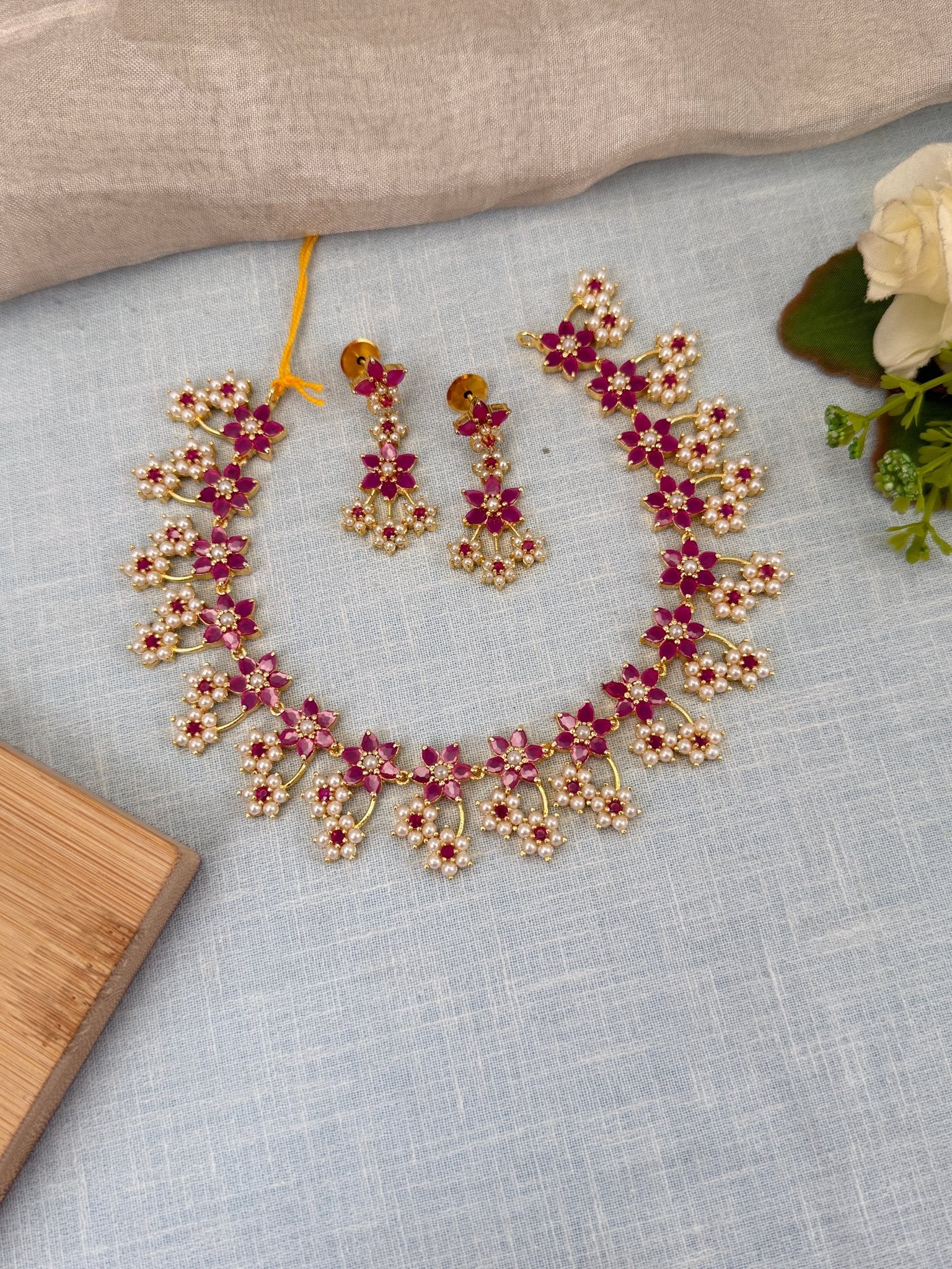 Royal Pearl Stone Short Necklace Set 595 - Mahilas