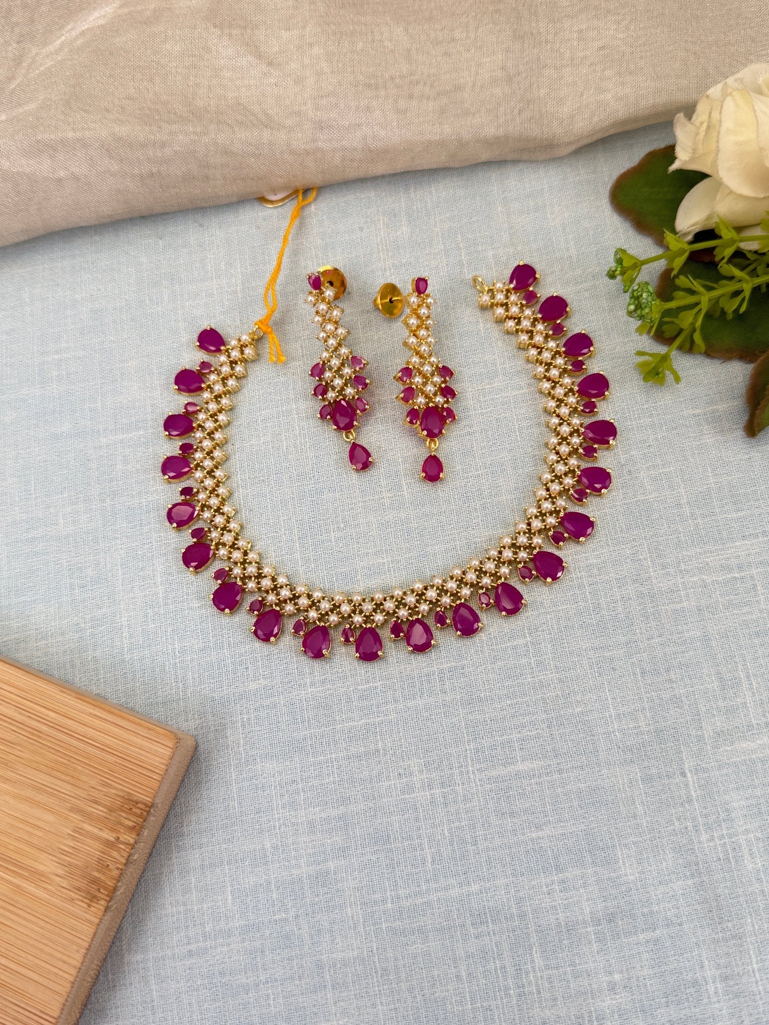 Royal Pearl Stone Short Necklace Set 602 - Mahilas