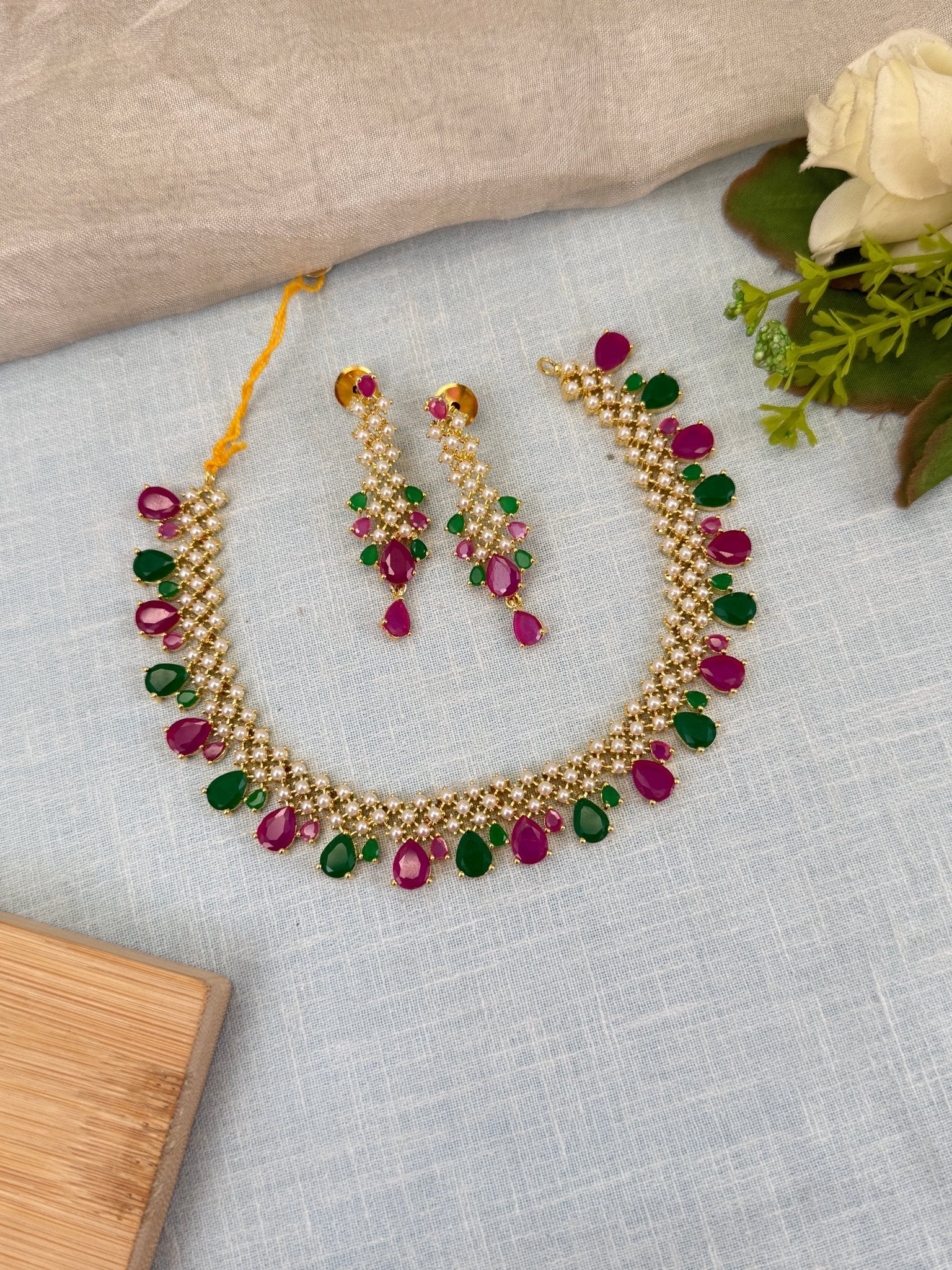 Royal Pearl Stone Short Necklace Set 603 - Mahilas