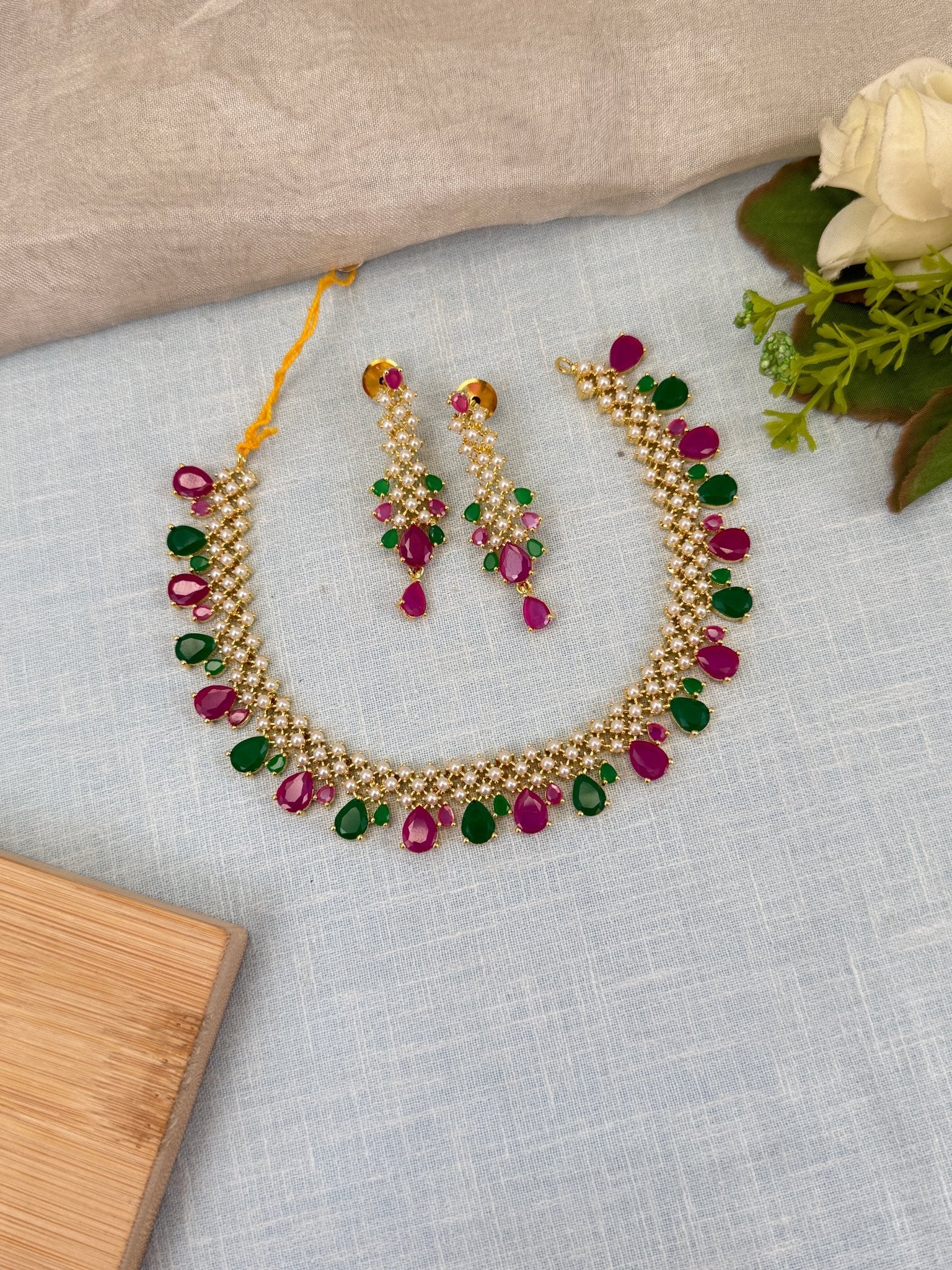 Royal Pearl Stone Short Necklace Set 603 - Mahilas