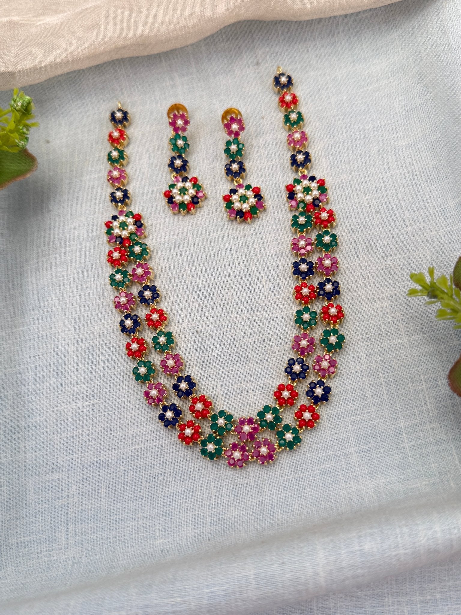 Royal Pearl Stone Short Necklace Set 708 - Mahilas