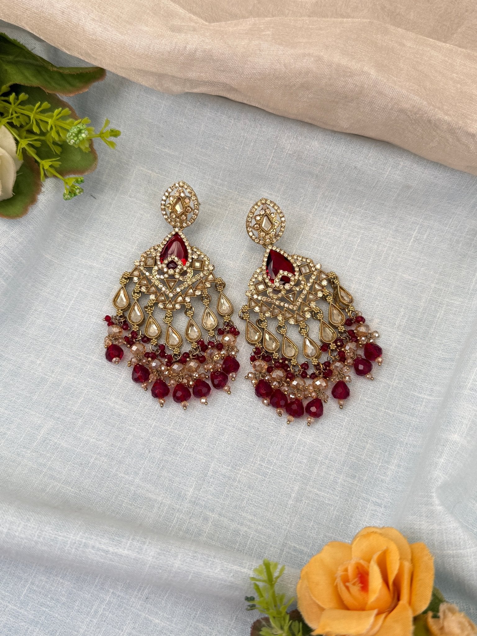 Royal Polki Stone Chandbali Earrings 0192 - Mahilas