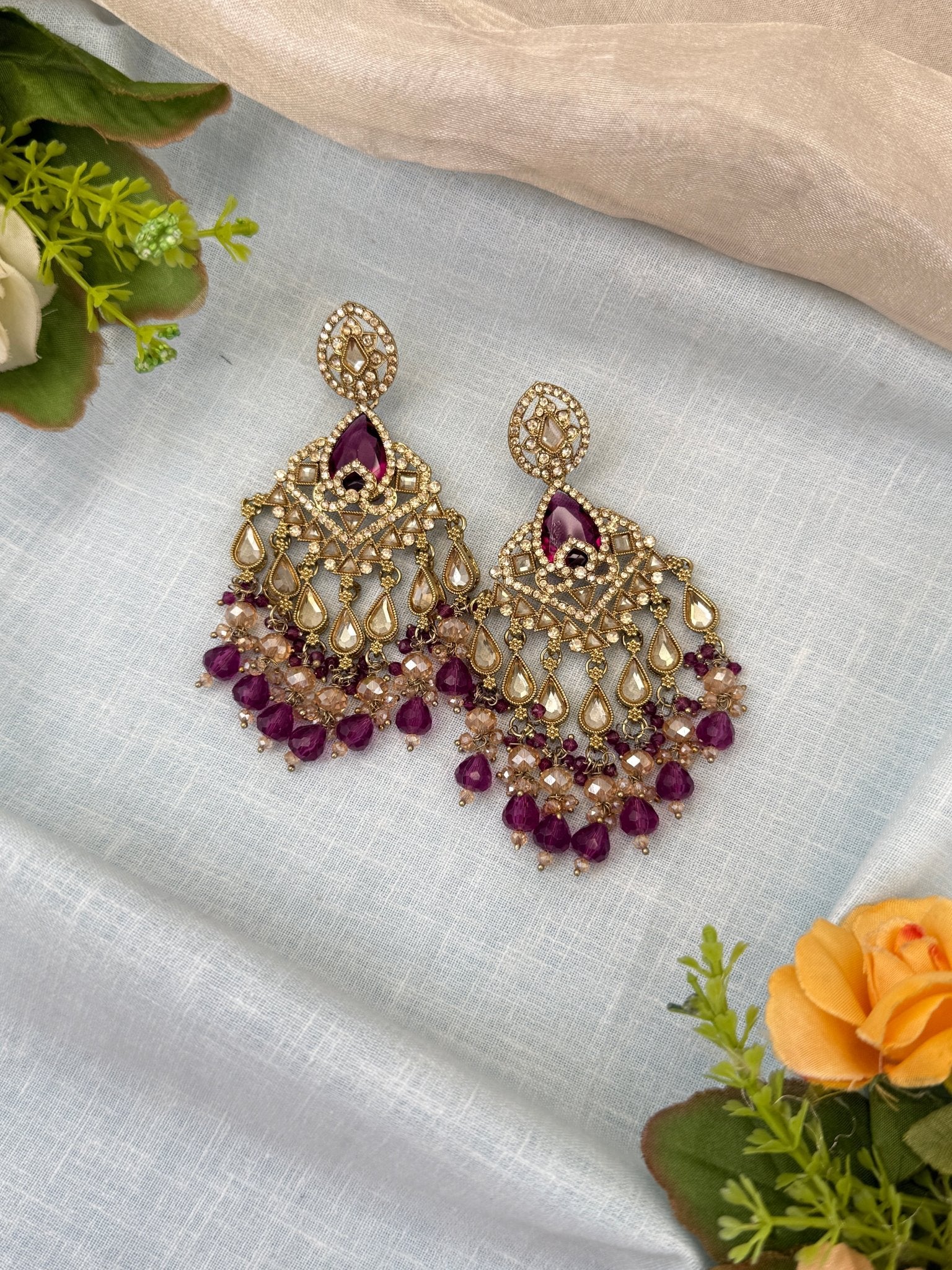 Royal Polki Stone Chandbali Earrings 0194 - Mahilas