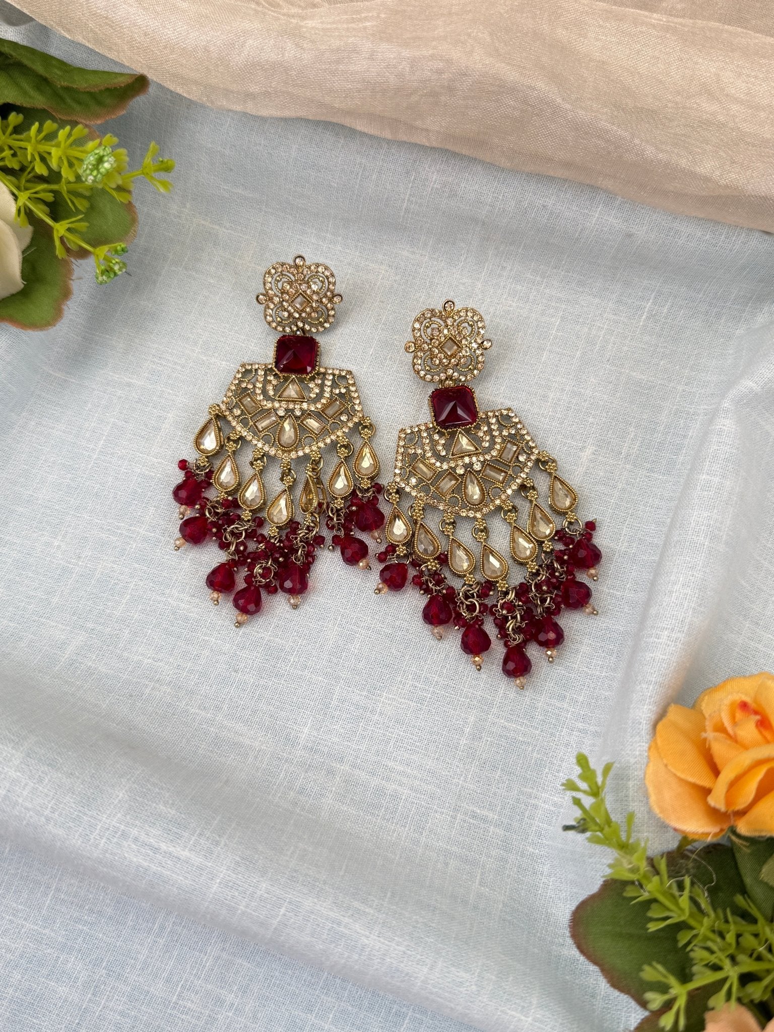 Royal Polki Stone Chandbali Earrings 0197 - Mahilas