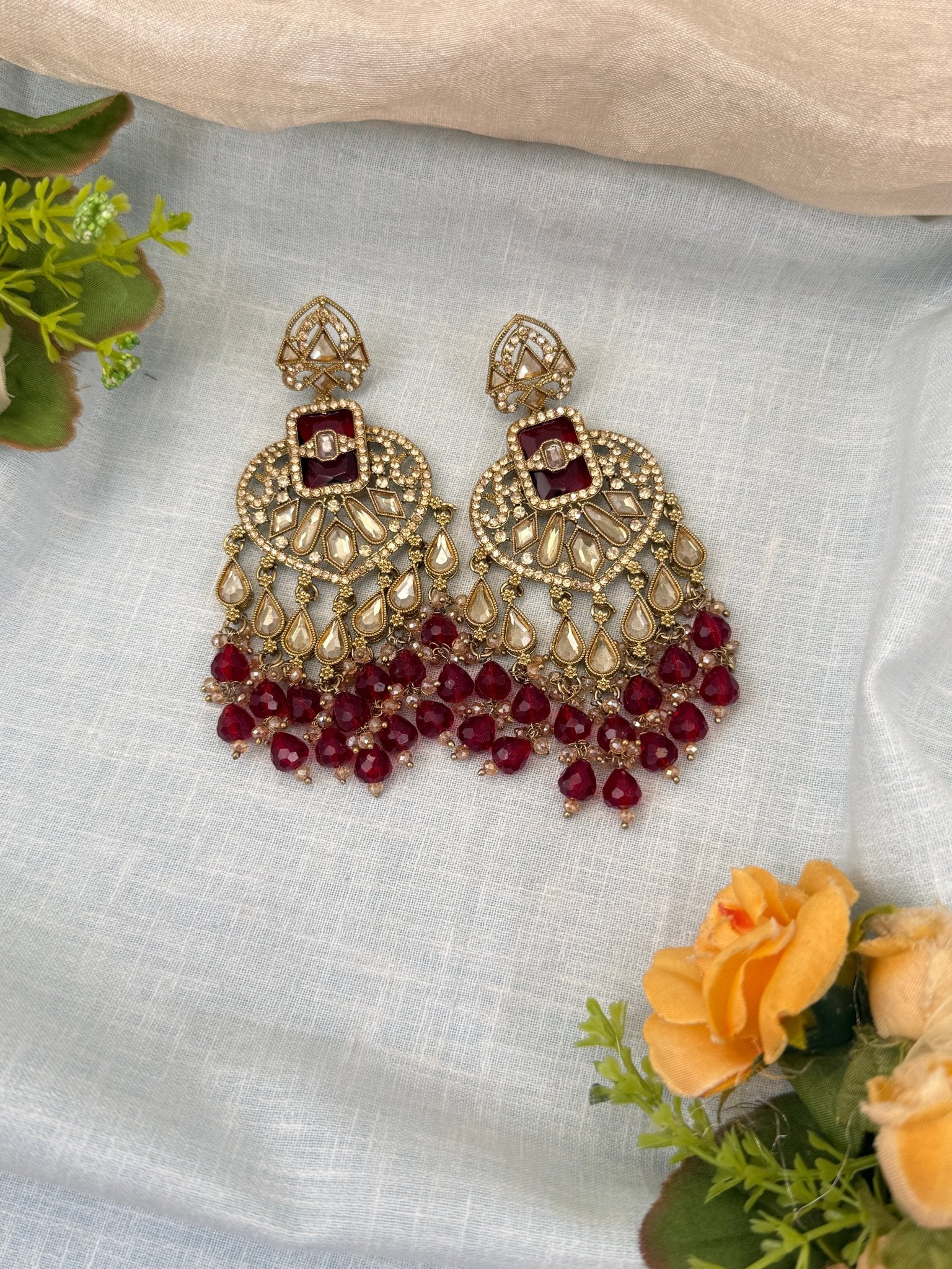 Royal Polki Stone Chandbali Earrings 0203 - Mahilas