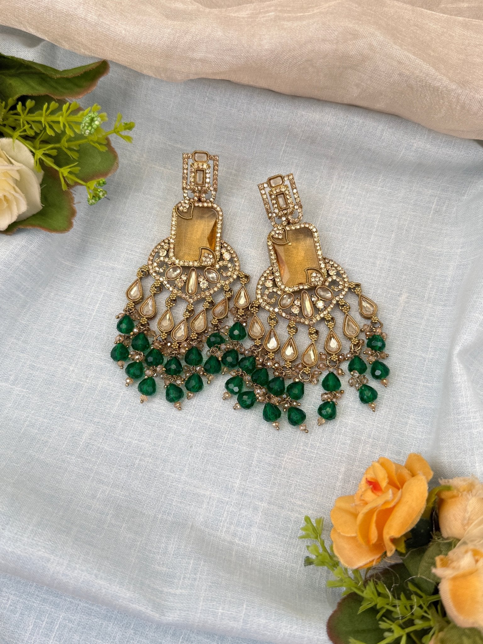 Royal Polki Stone Chandbali Earrings 0204 - Mahilas