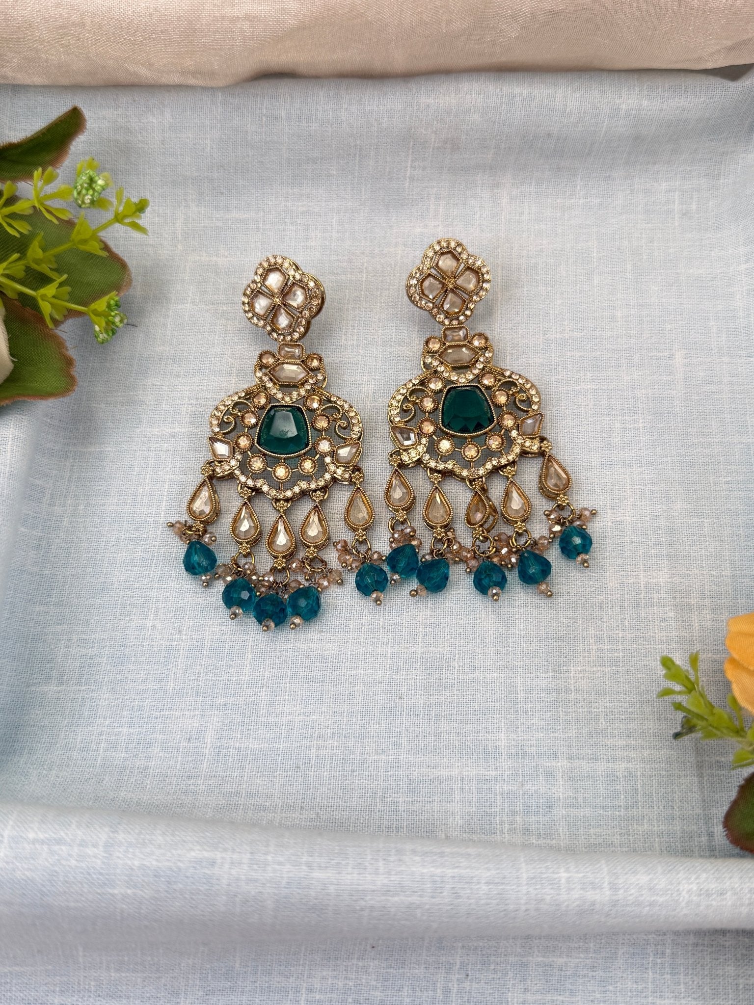 Royal Polki Stone Chandbali Earrings 0235 - Mahilas