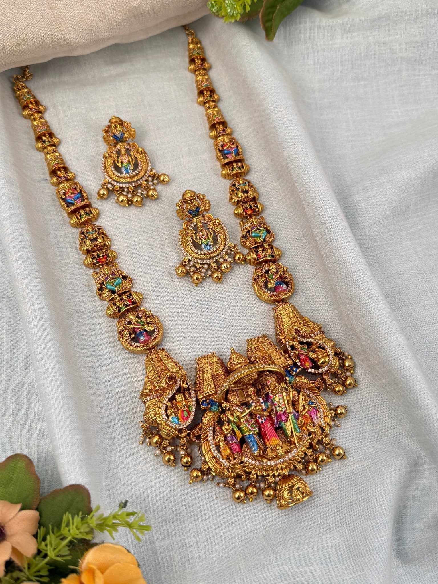 Royal Shiva Parvati Kalyana Story Antique Necklace Set 610 - Mahilas