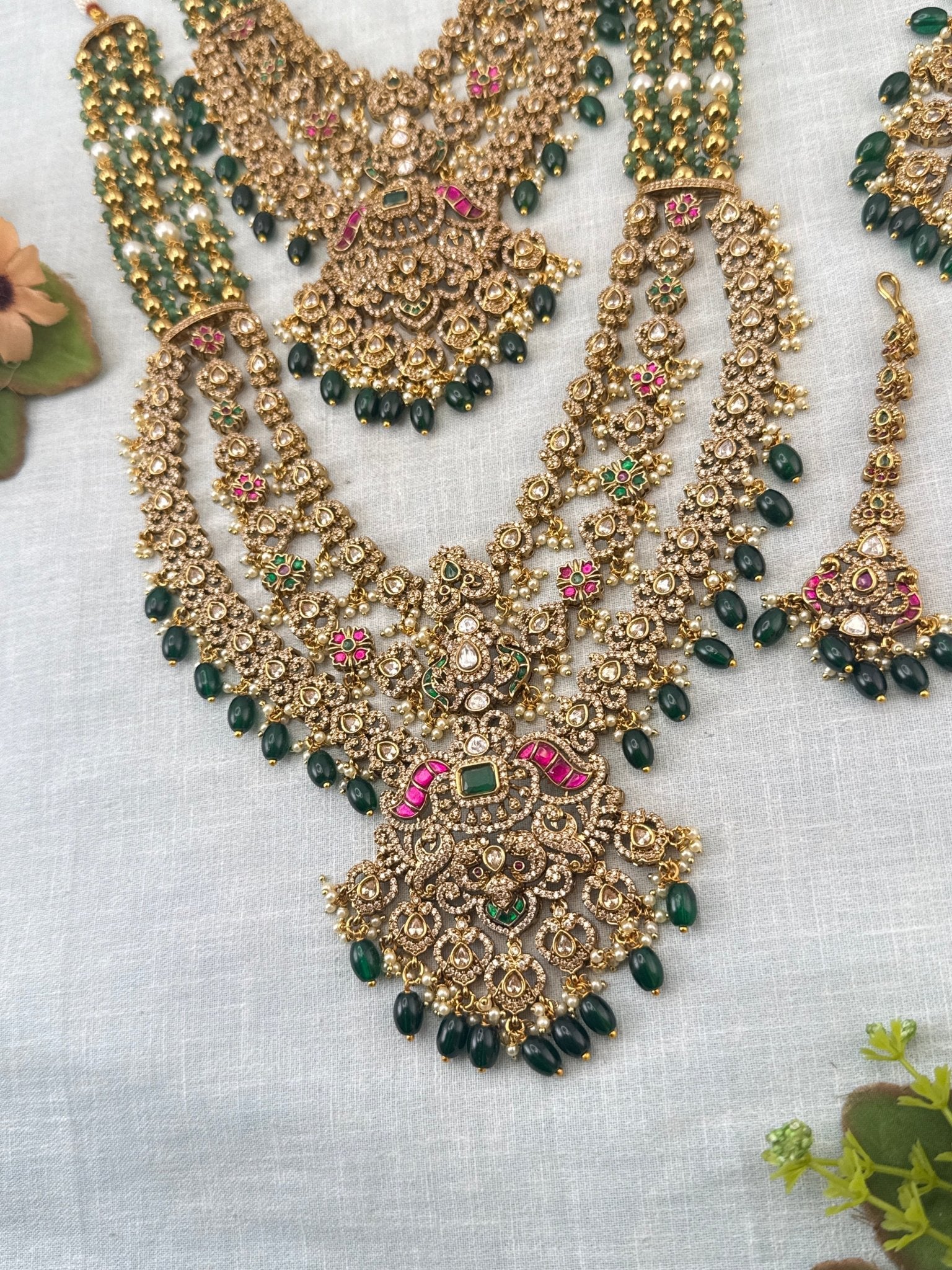 Royal Victorian Stone Layered Bridal Necklace Set 727 - Mahilas