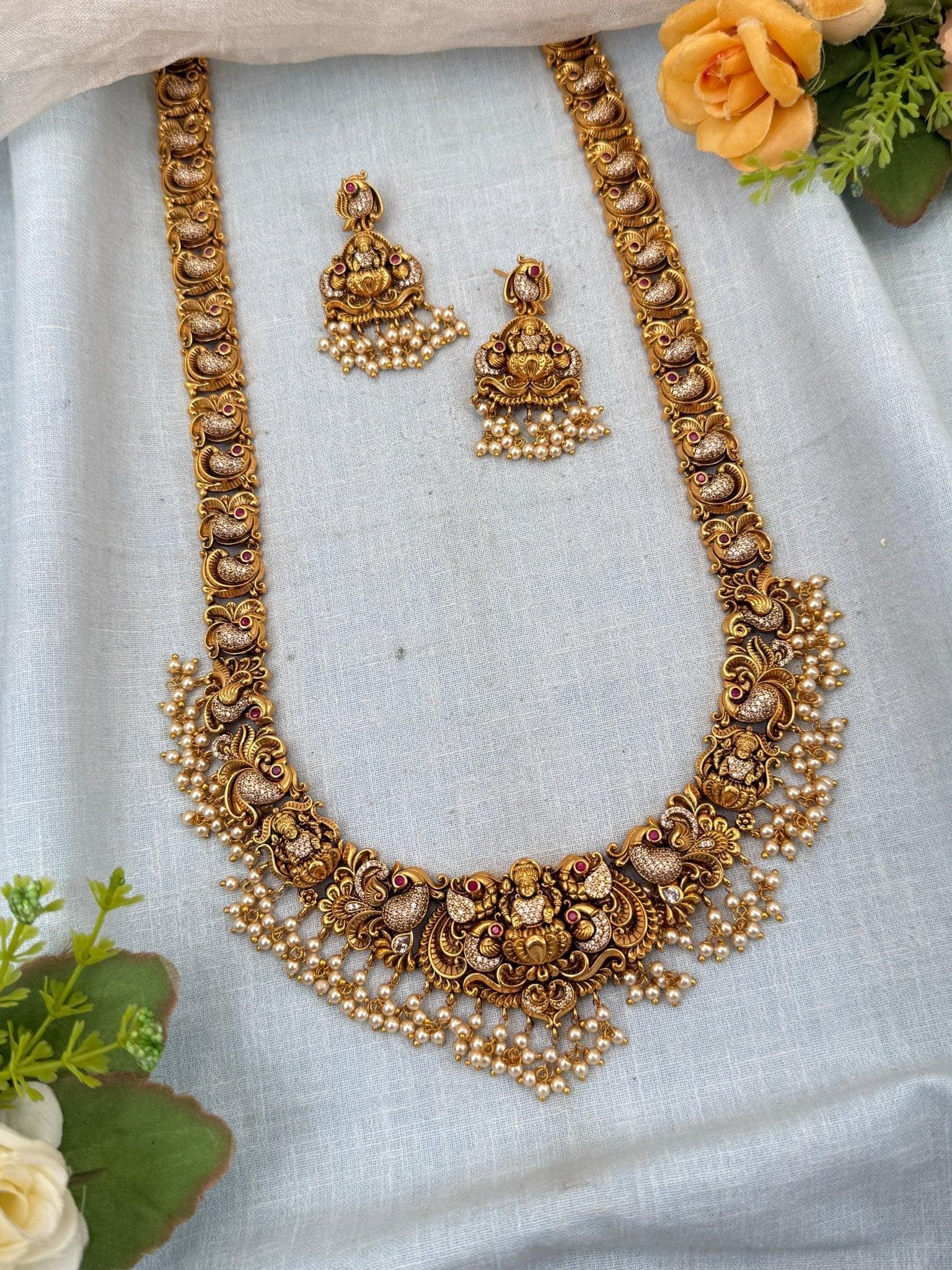 Trending Navilu Lakshmi Antique Long Necklace Set 0146 - Mahilas