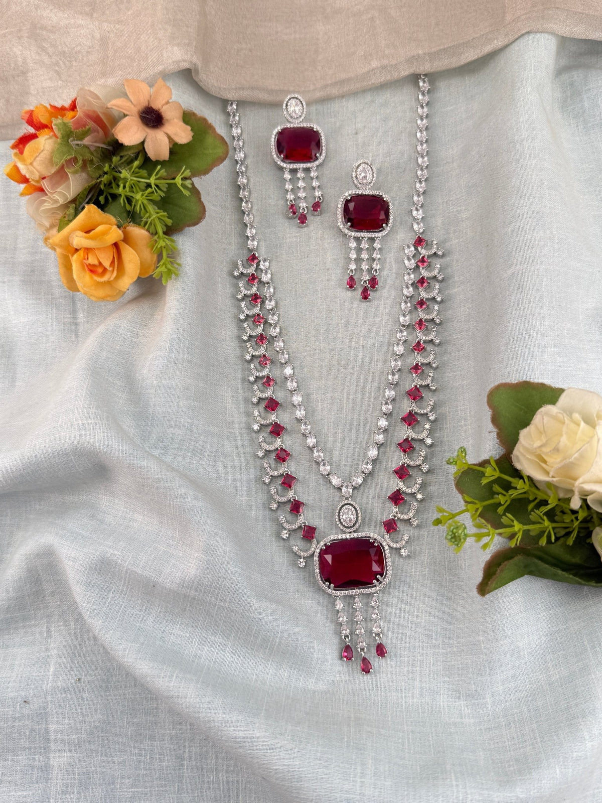 Victorian Stone Layer Mid-Long Necklace Set | 041 - Mahilas