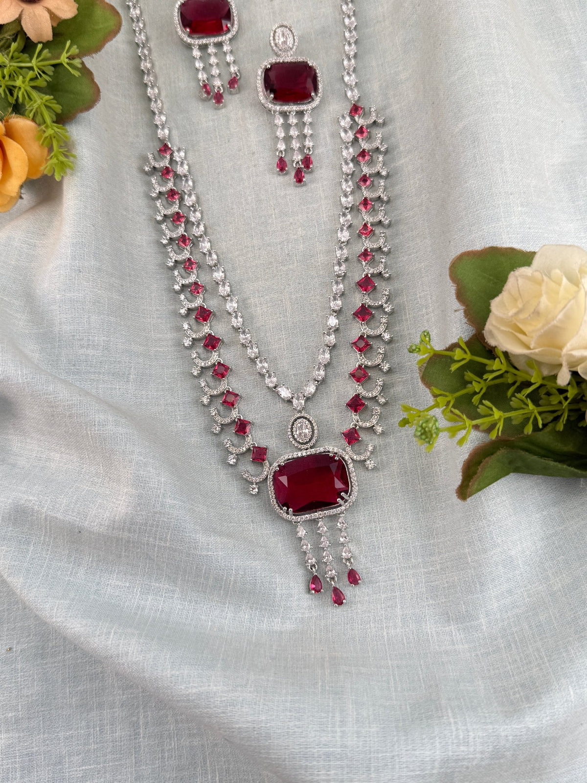 Victorian Stone Layer Mid-Long Necklace Set | 041 - Mahilas